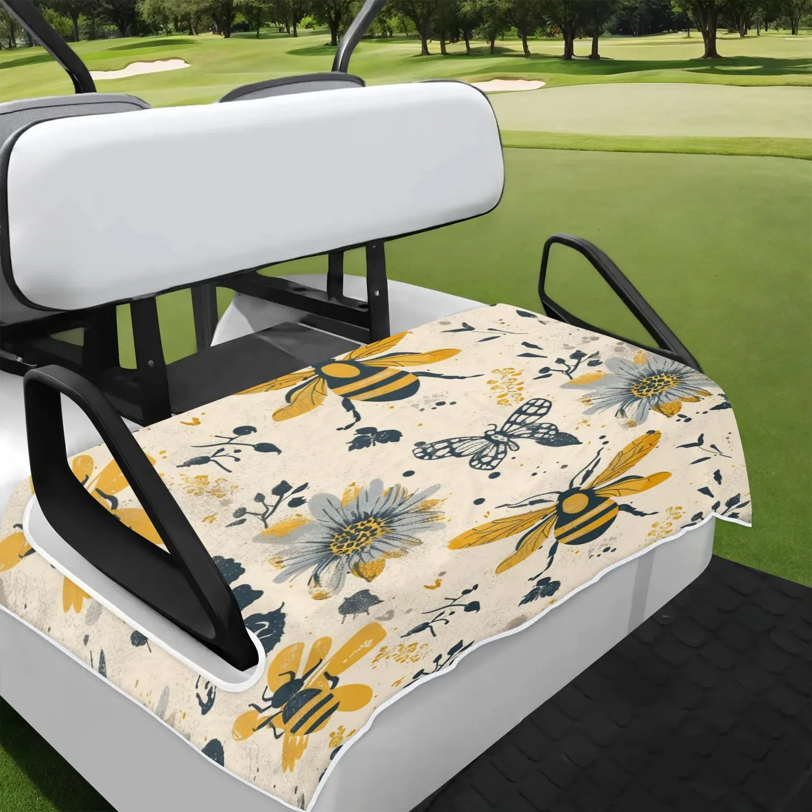Tiveruda Vintage Bee Flower Golf Cart Seat Cover