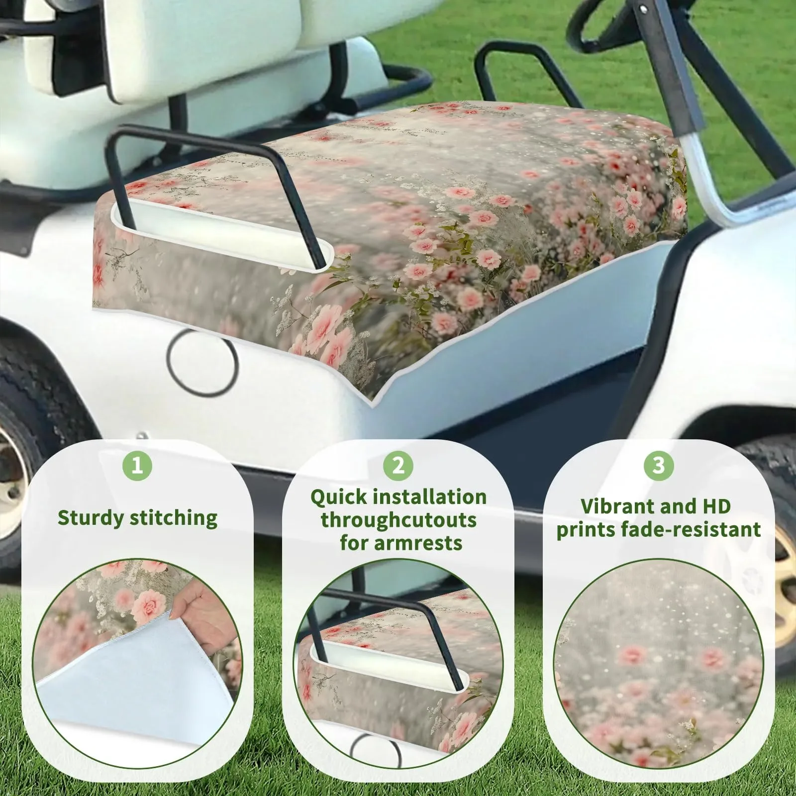 Tiveruda Floral Golf Cart Seat Cover for Double Seats image 3