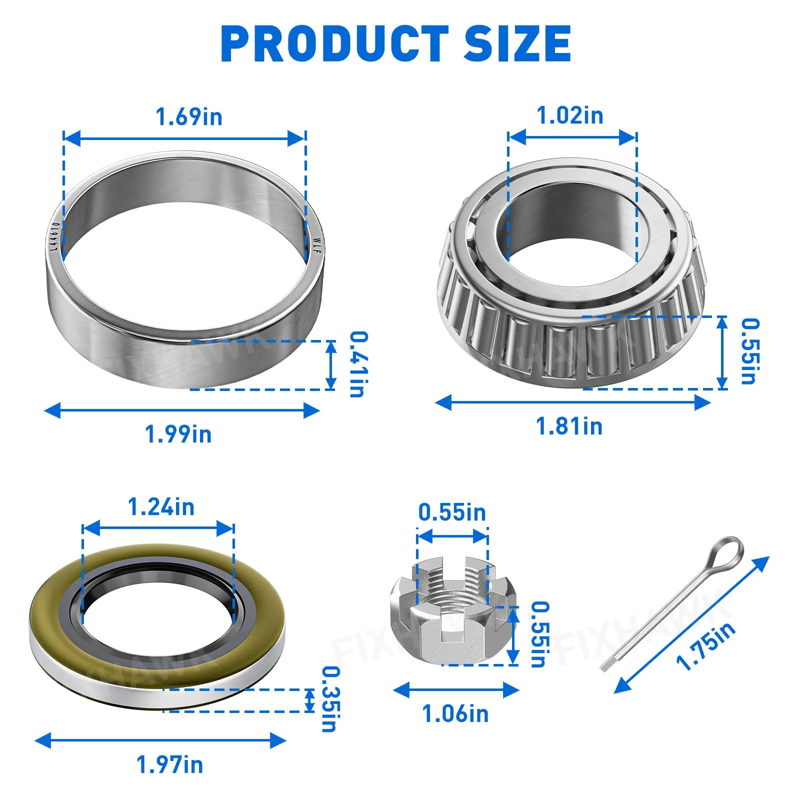FIXHAWK E-Z-GO TXT Front Hub Bearing & Seal Kit image 4