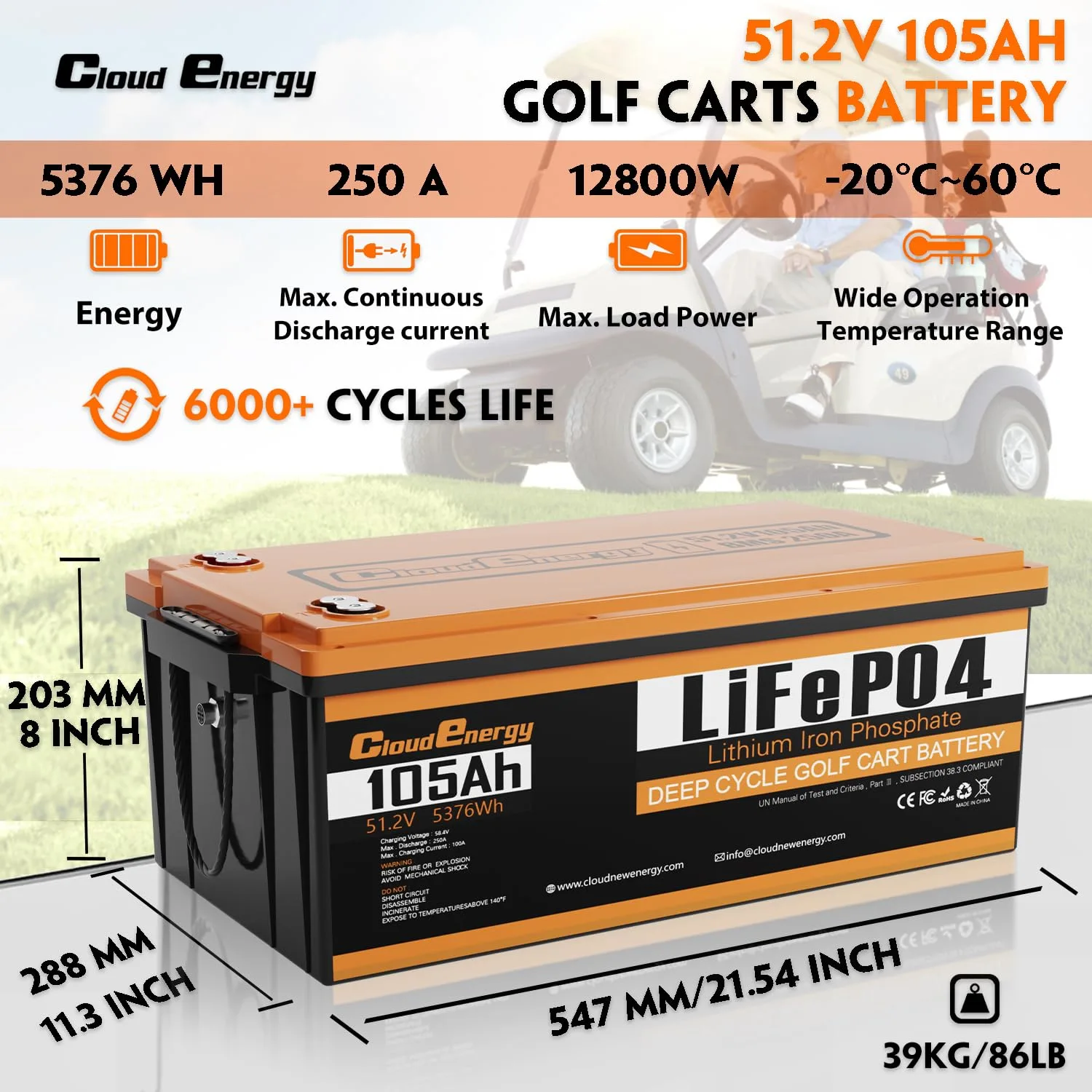 Cloudenergy 48V 105Ah LiFePO4 Golf Cart Battery image 2