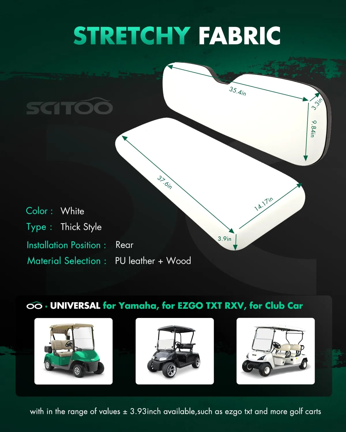 SCITOO Rear Golf Cart Seat Cushion Set for Yamaha, E-Z-GO & Club Car image 2