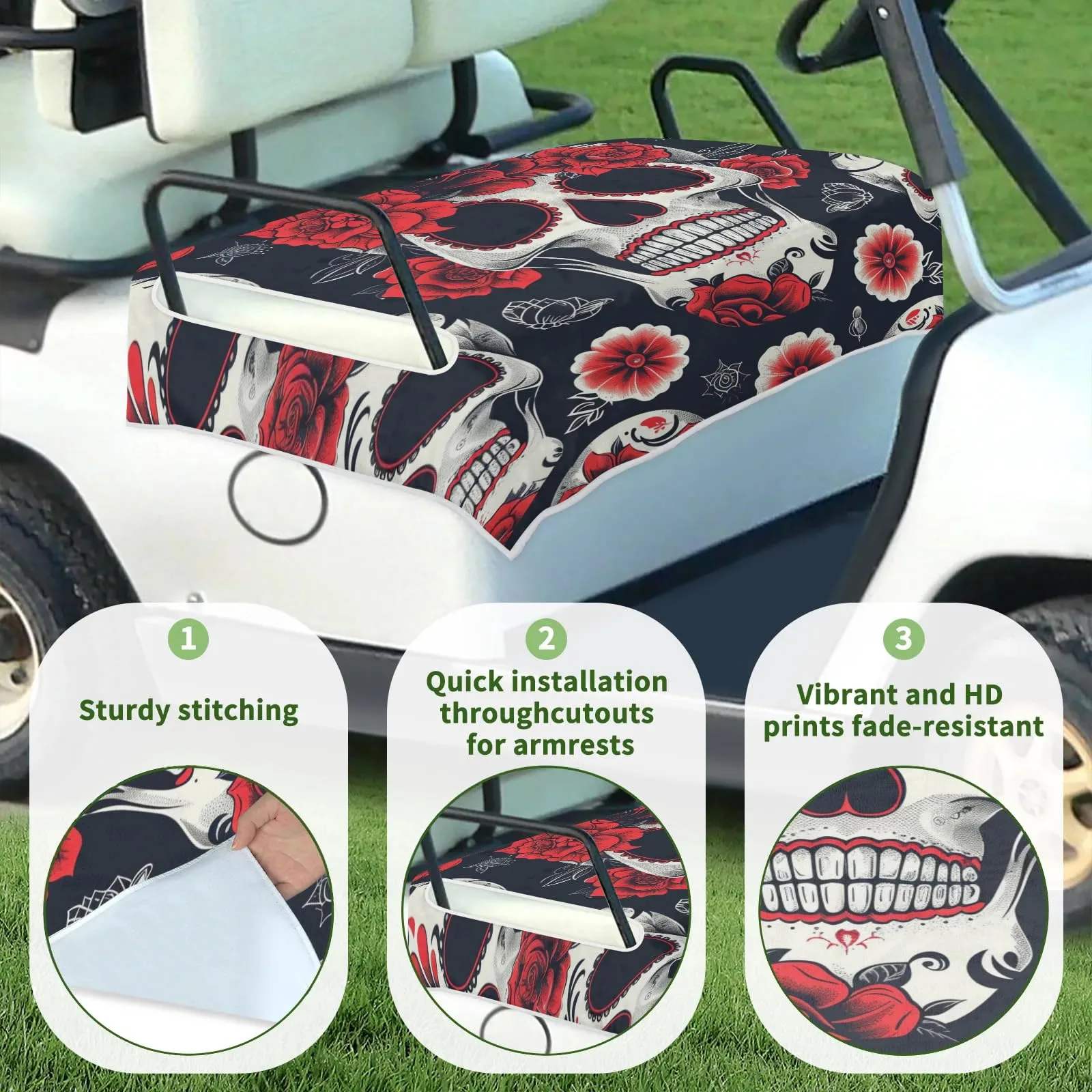 Tiveruda Flower Rose Skull Golf Cart Seat Cover image 3