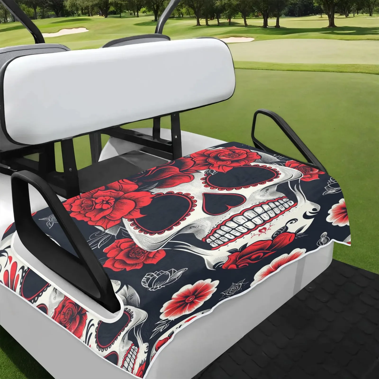 Tiveruda Flower Rose Skull Golf Cart Seat Cover
