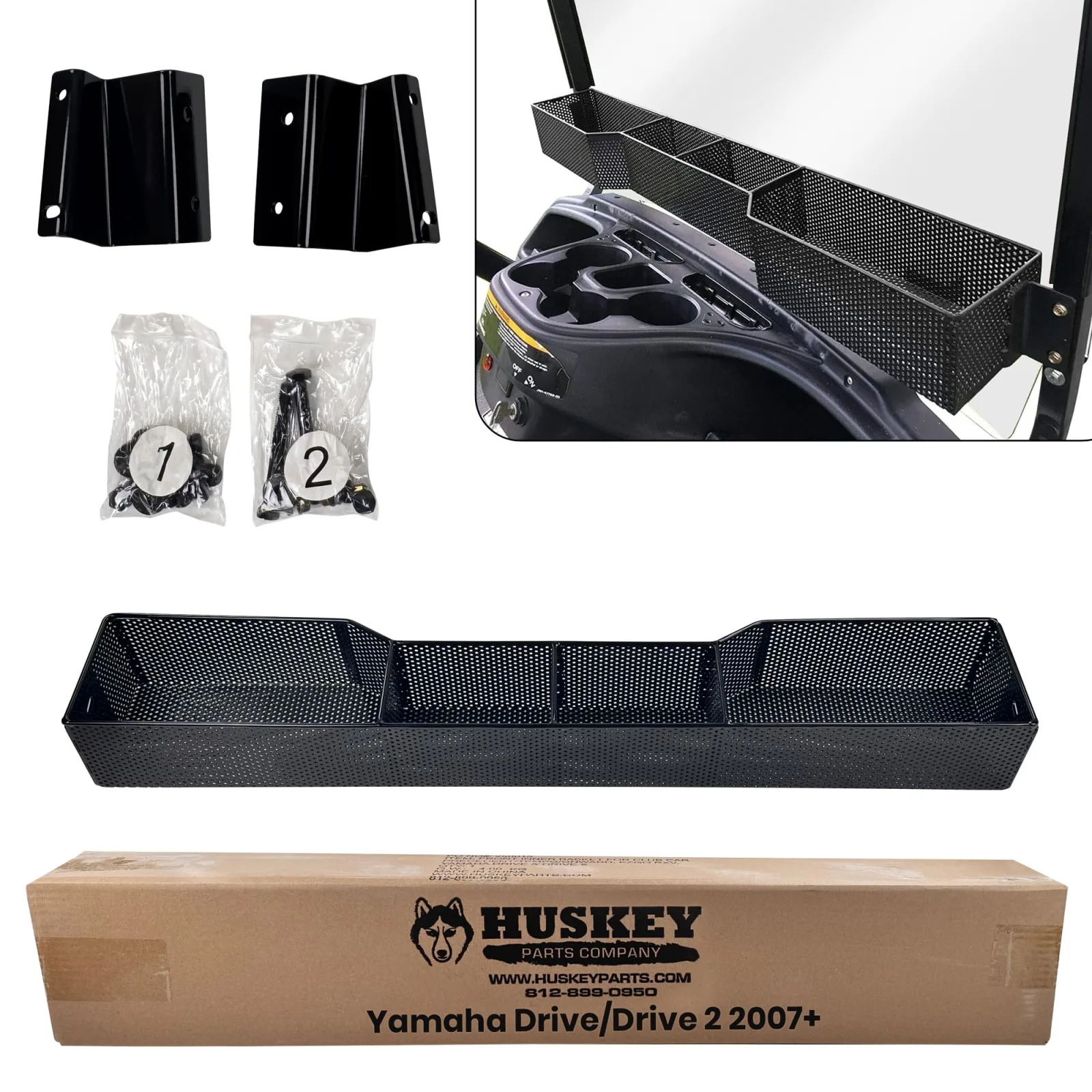 Huskey Golf Cart Front Basket Storage Basket Dash Basket Compatible W/EZGO TXT/RXV,Club Car DS (2000.5+) Precedent/Tempo/Onward,YMH G29 Drive2 2007+ One Piece Solid Design & Larger Compartments