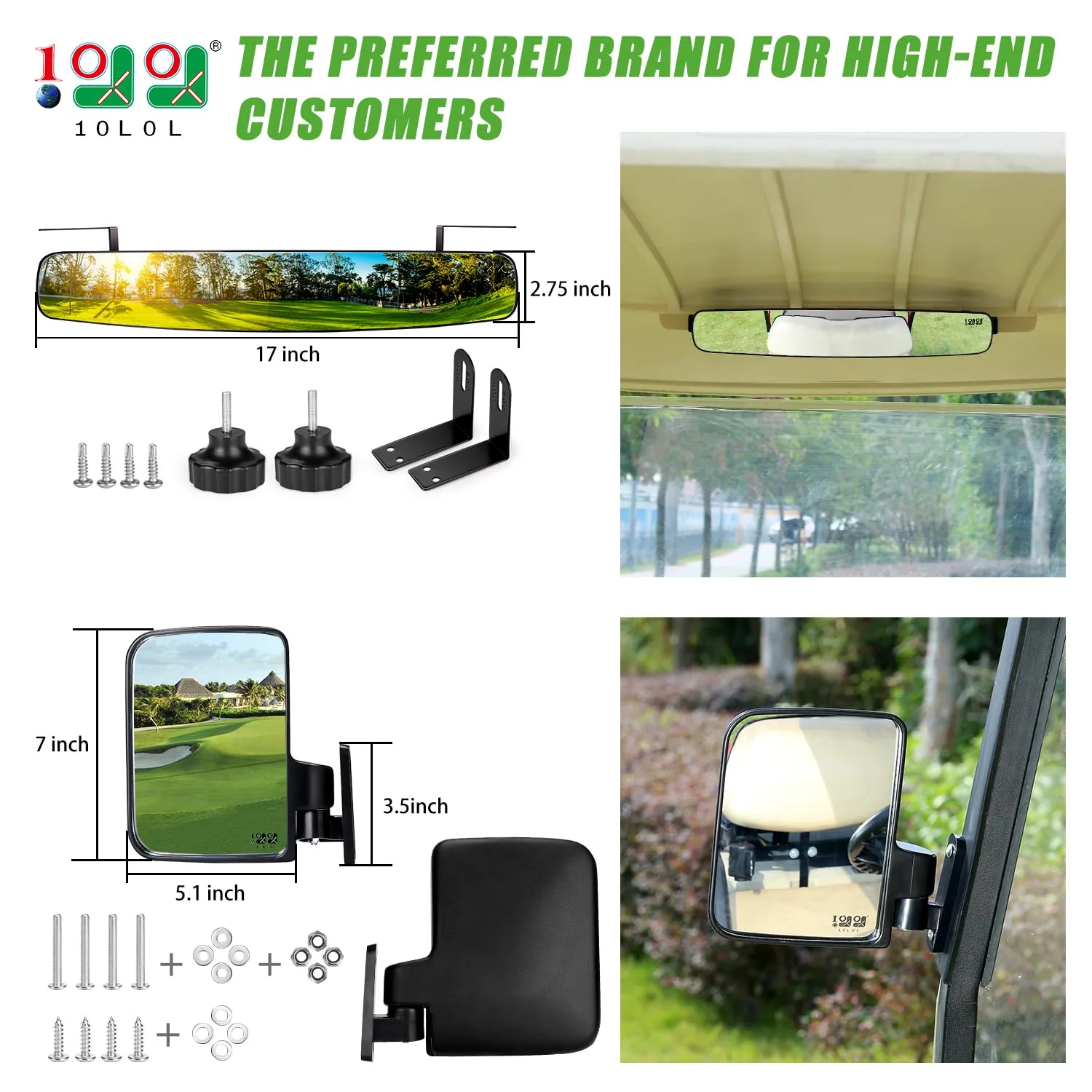 10L0L E002-F28 Golf Cart Side and Rear Mirror Kit image 2