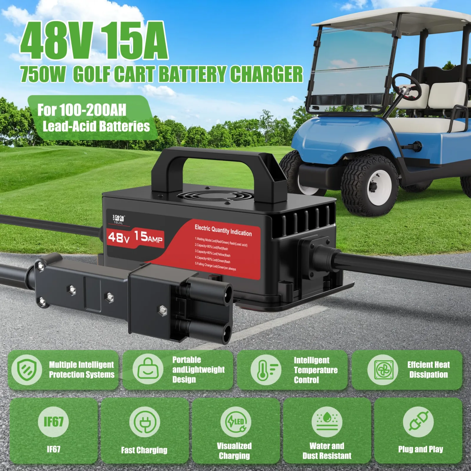 10L0L 48V 15A Charger for Yamaha G19/G22 Golf Carts image 2