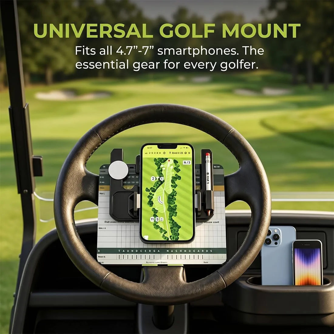 Golf Cart Steering Wheel Phone Holder with Scorecard Slot image 2