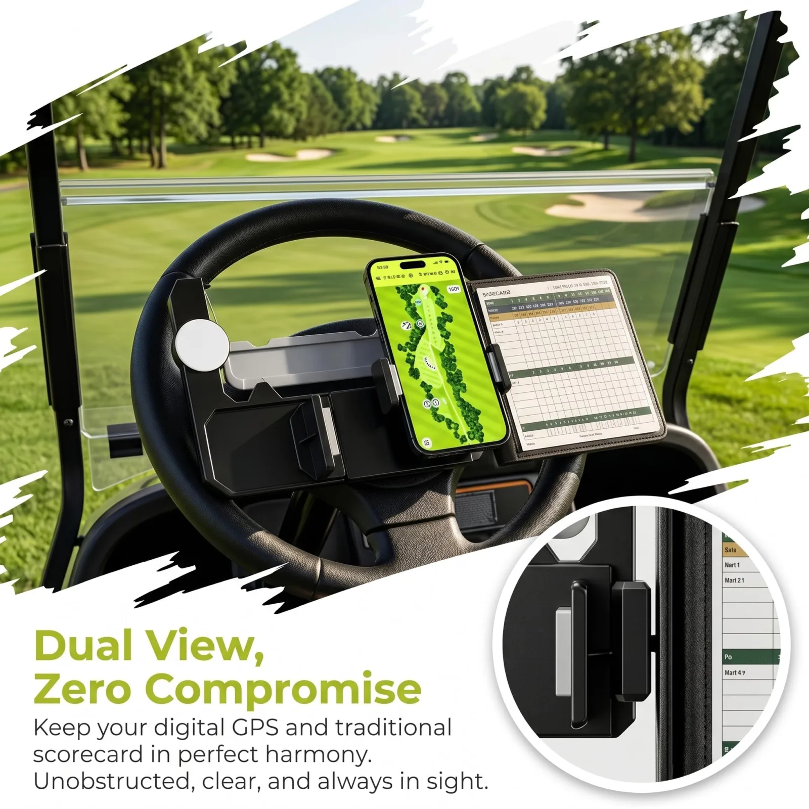 Golf Cart Steering Wheel Phone Holder with Scorecard Slot image 4