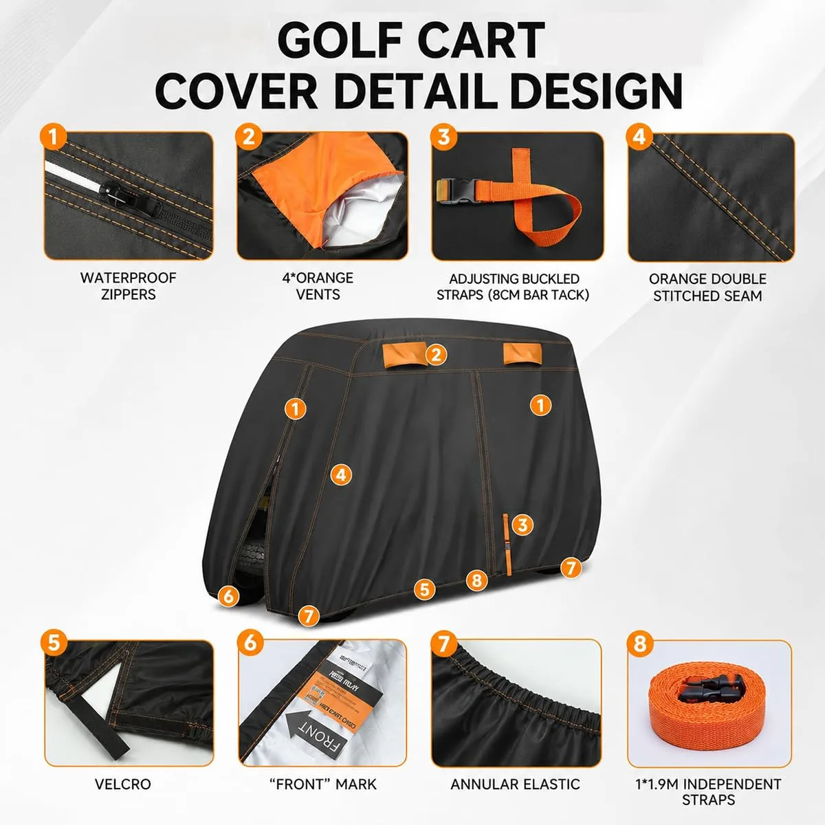 YNCTCWX Cover for Denago EV Nomad XL 4-Seater Golf Cart image 2