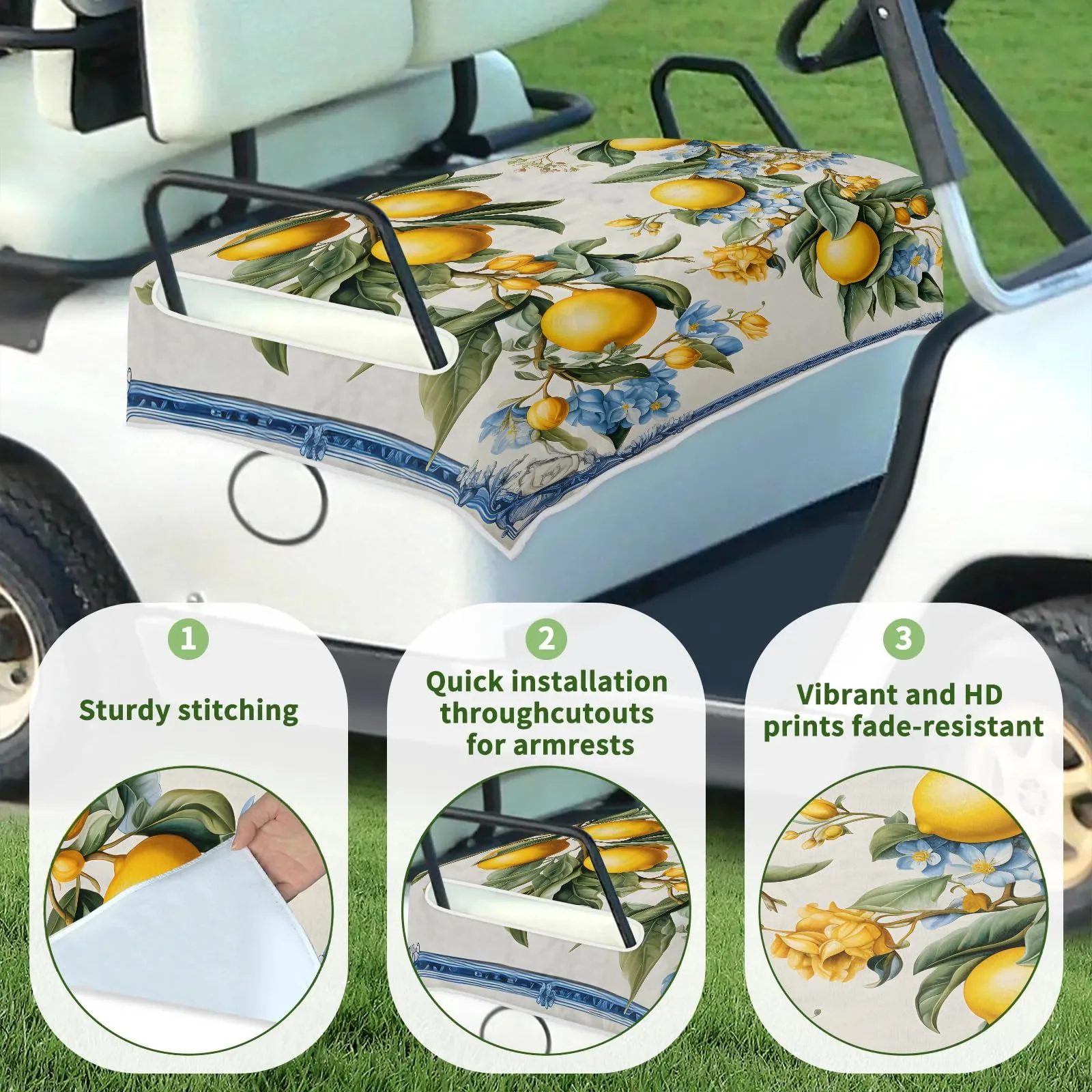 Tiveruda Lemon Golf Cart Seat Cover for Double Seats image 3