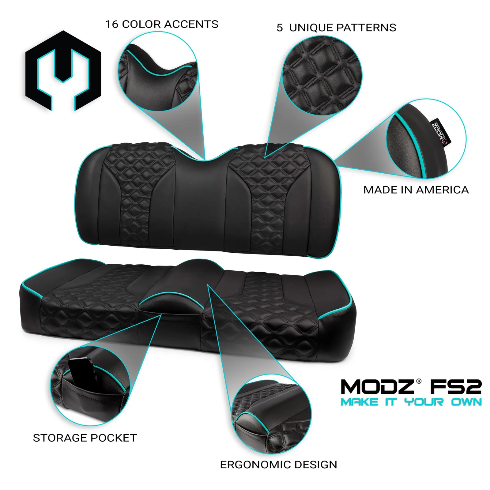 MODZ FS2 Front Seat for Club Car Precedent / Onward / Tempo (2004-Up) - Black image 2