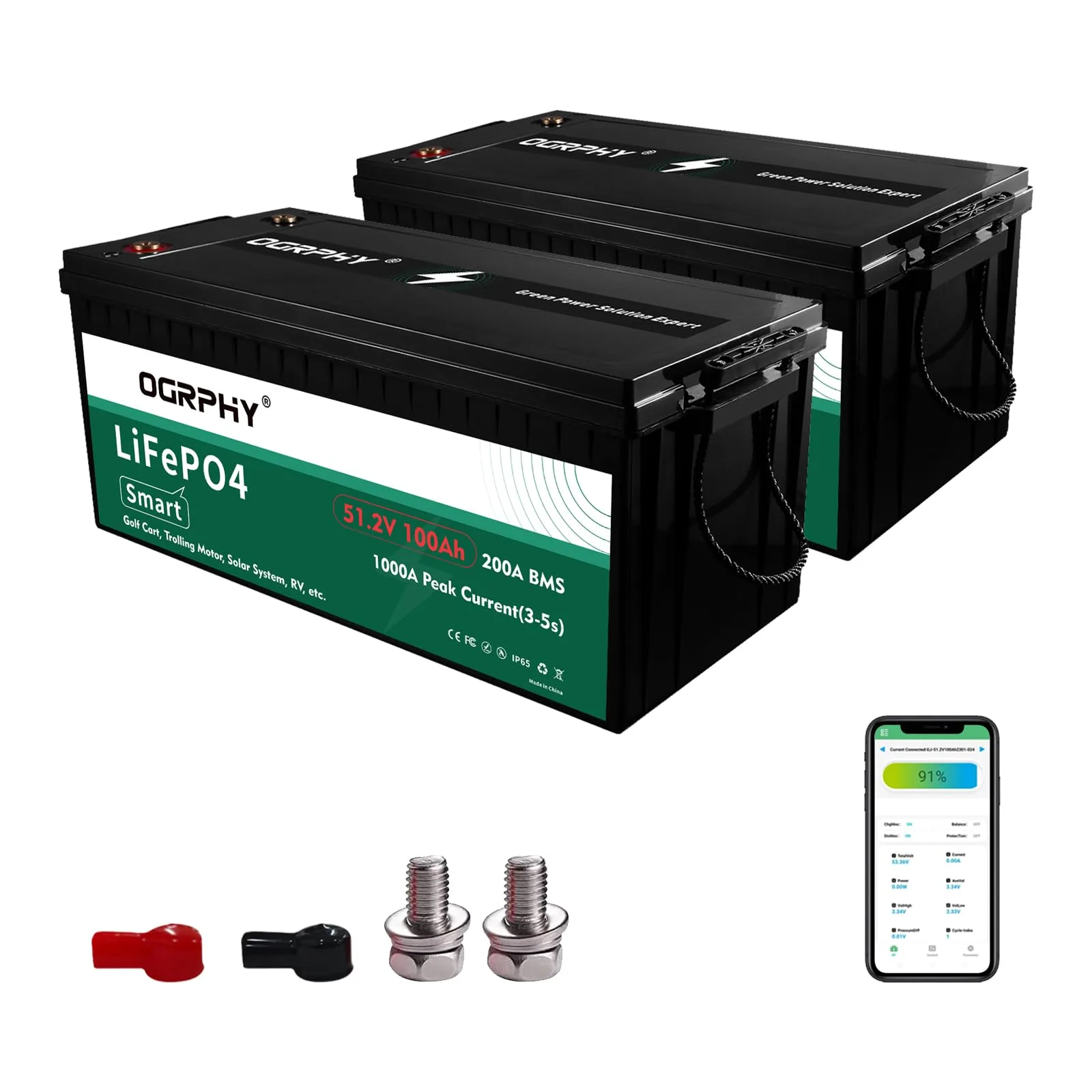 OGRPHY 48V 100Ah LiFePO4 Golf Cart Battery LAF48100