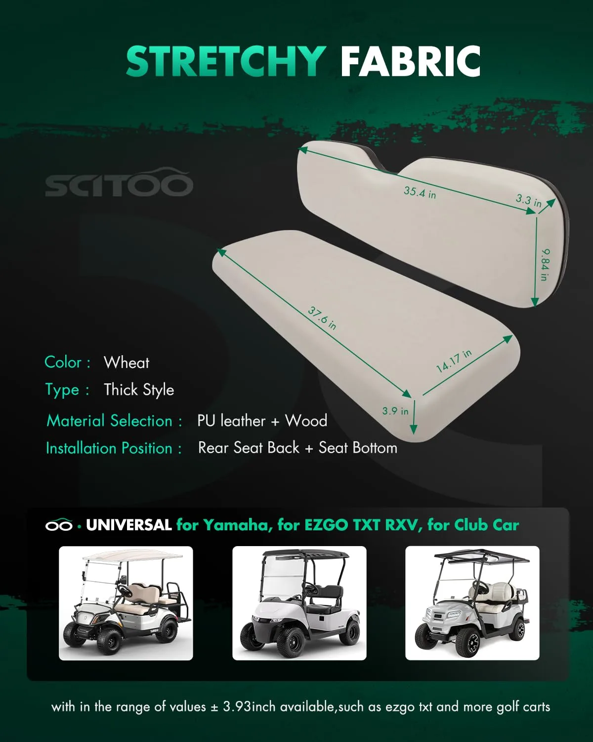 SCITOO Rear Flip Seat Cushions for E-Z-GO, Club Car & Yamaha image 2
