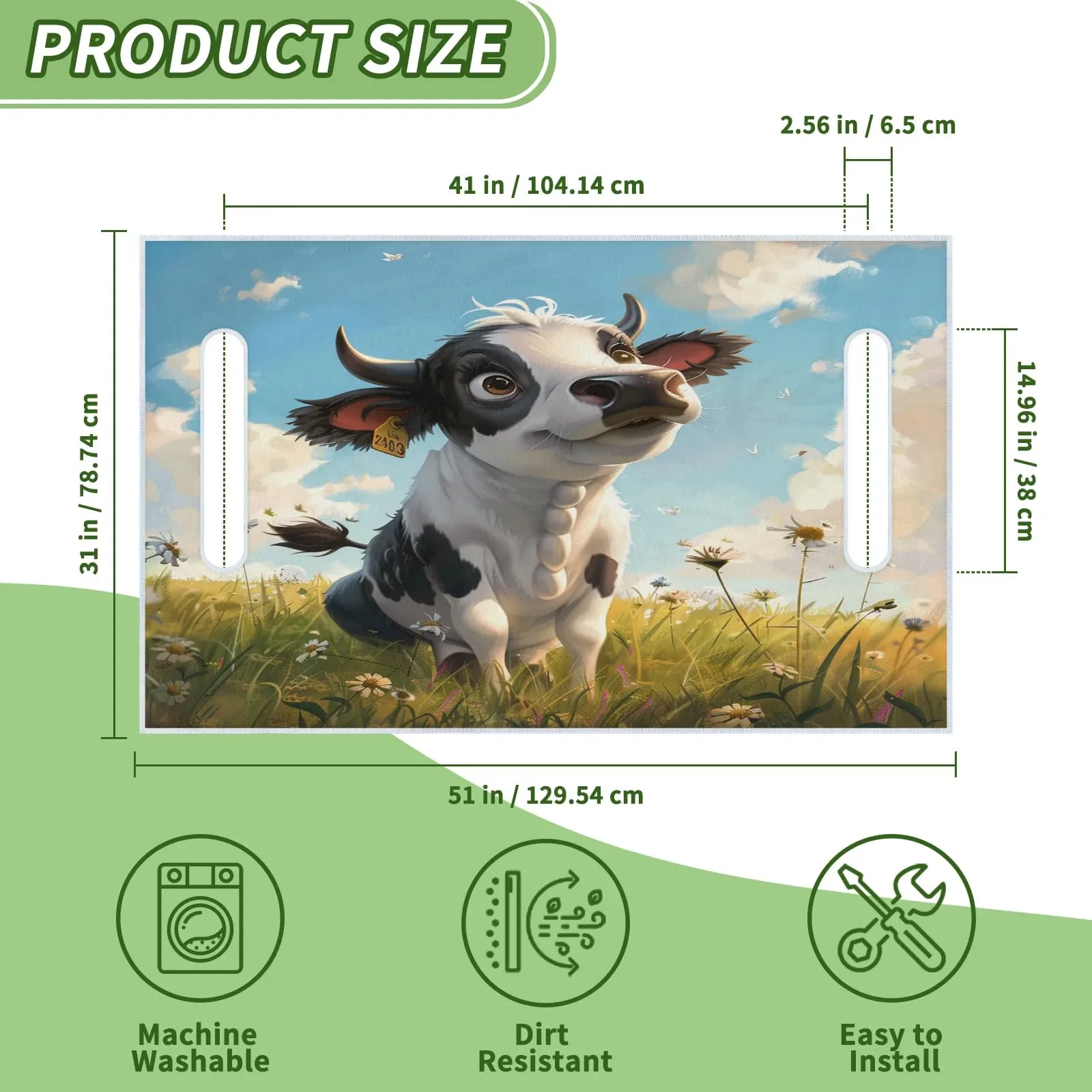 Tiveruda Cow Cartoon Golf Cart Seat Cover, 51 x 31 in image 2