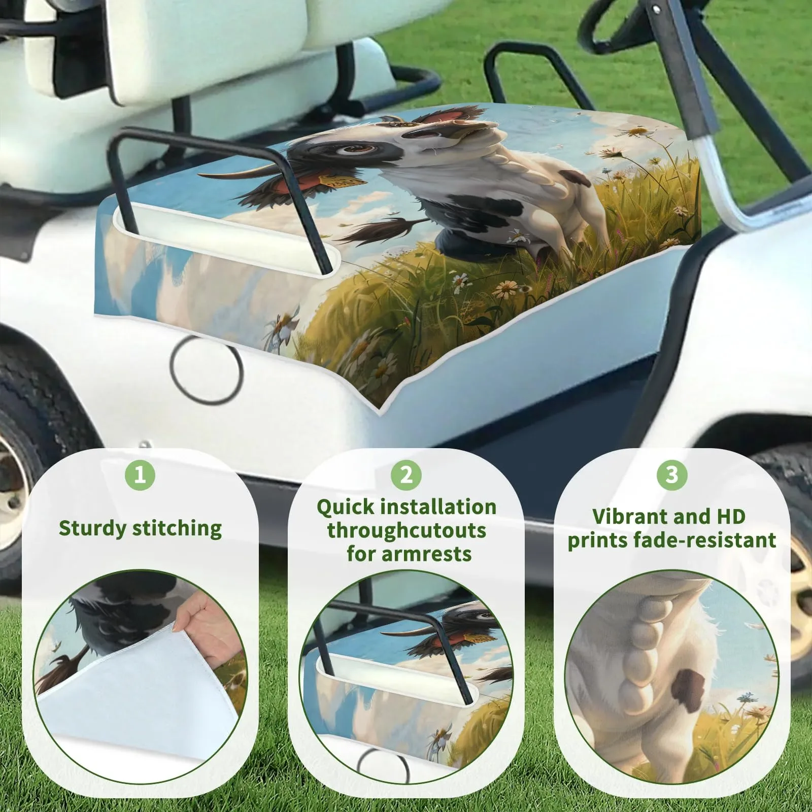 Tiveruda Cow Cartoon Golf Cart Seat Cover, 51 x 31 in image 3