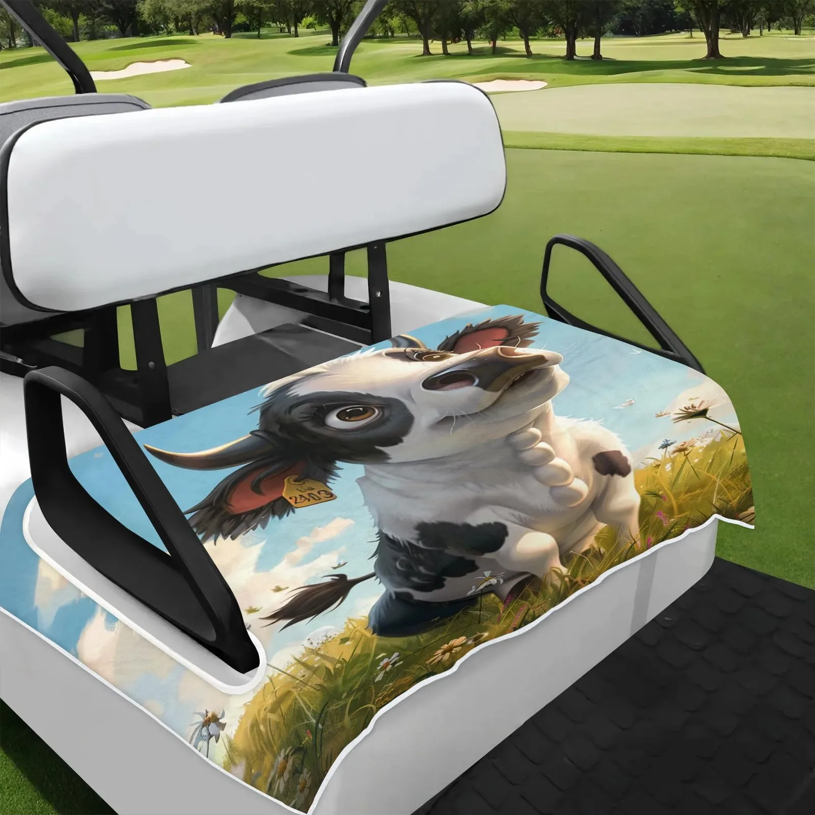 Tiveruda Cow Cartoon Golf Cart Seat Cover, 51 x 31 in
