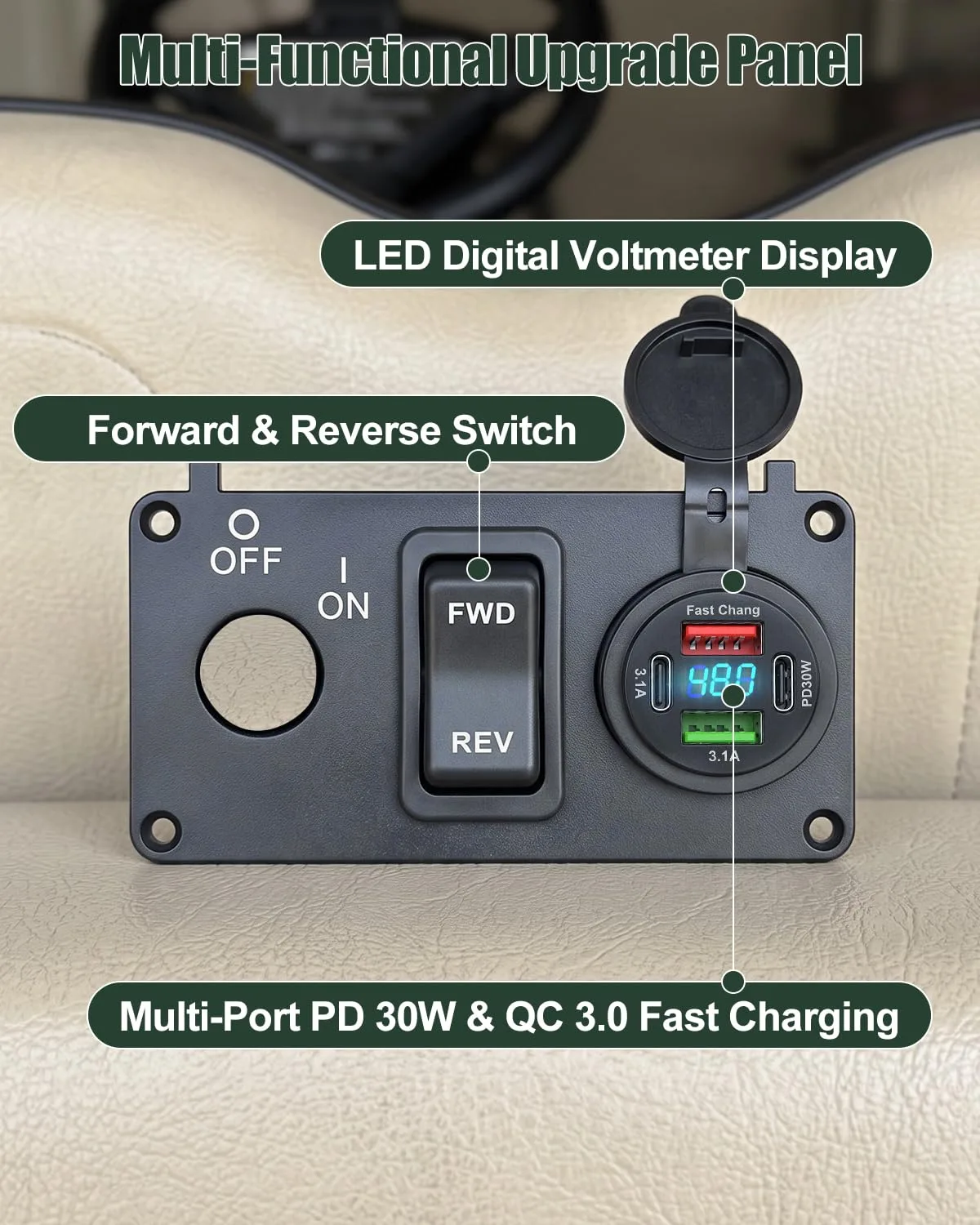 GMURA Key Switch Plate with USB-C, Voltmeter for E-Z-GO TXT/Medalist/PDS image 2