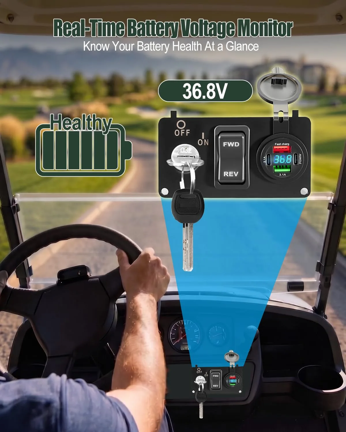 GMURA Key Switch Plate with USB-C, Voltmeter for E-Z-GO TXT/Medalist/PDS image 4