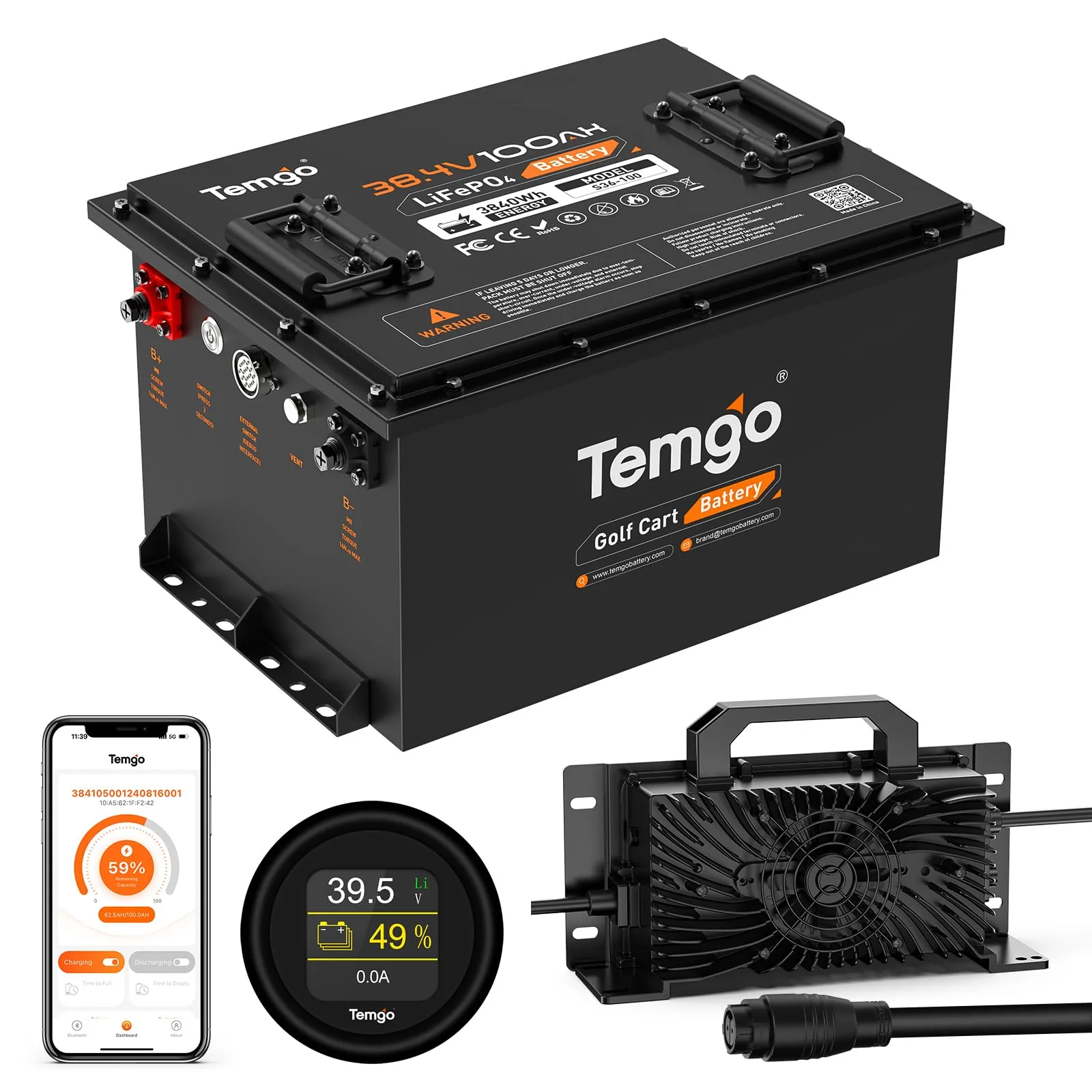 TEMGO S36-100 36V 100Ah LiFePO4 Golf Cart Battery