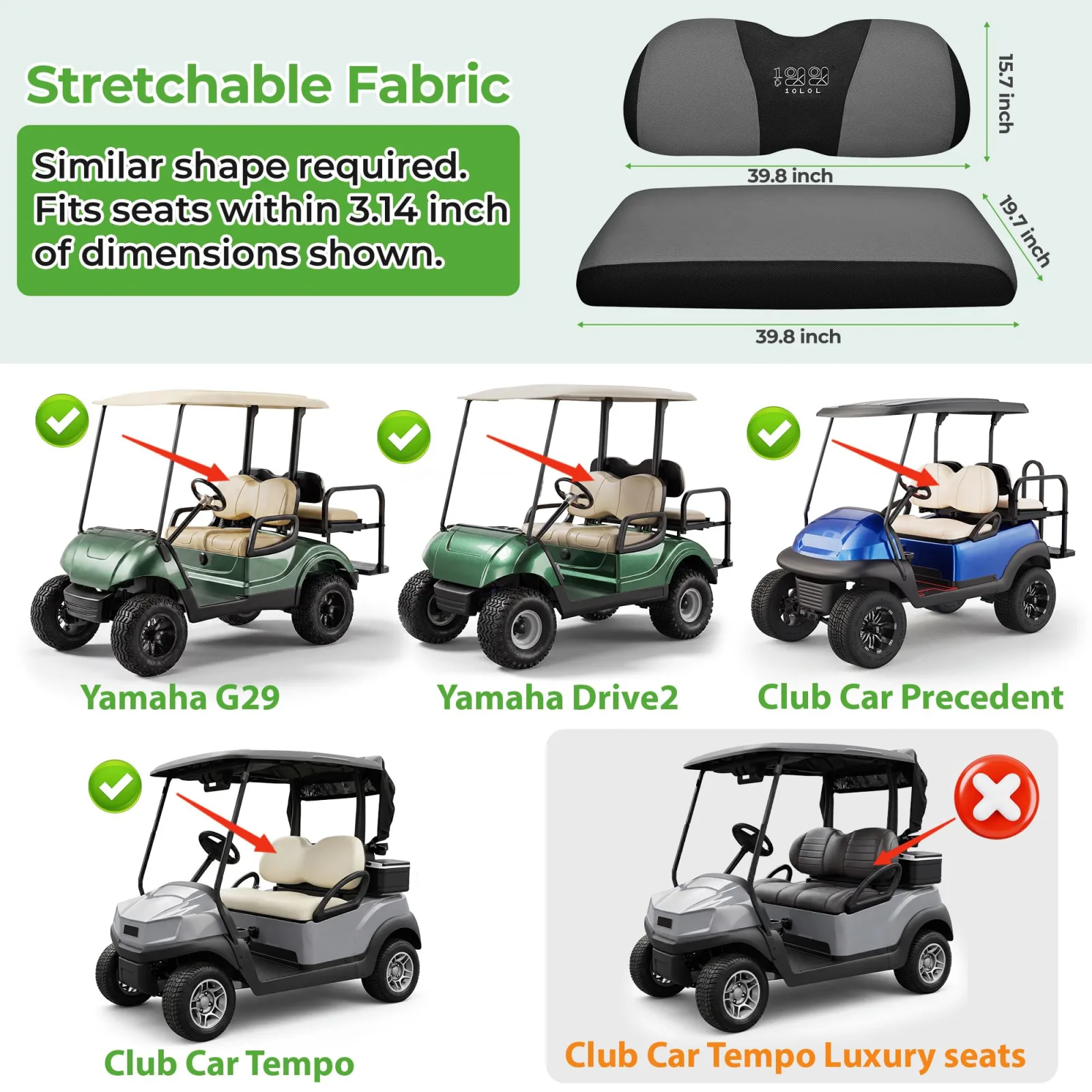 10L0L Breathable Mesh Golf Cart Seat Covers for Yamaha, Club Car, E-Z-GO (Front) image 3