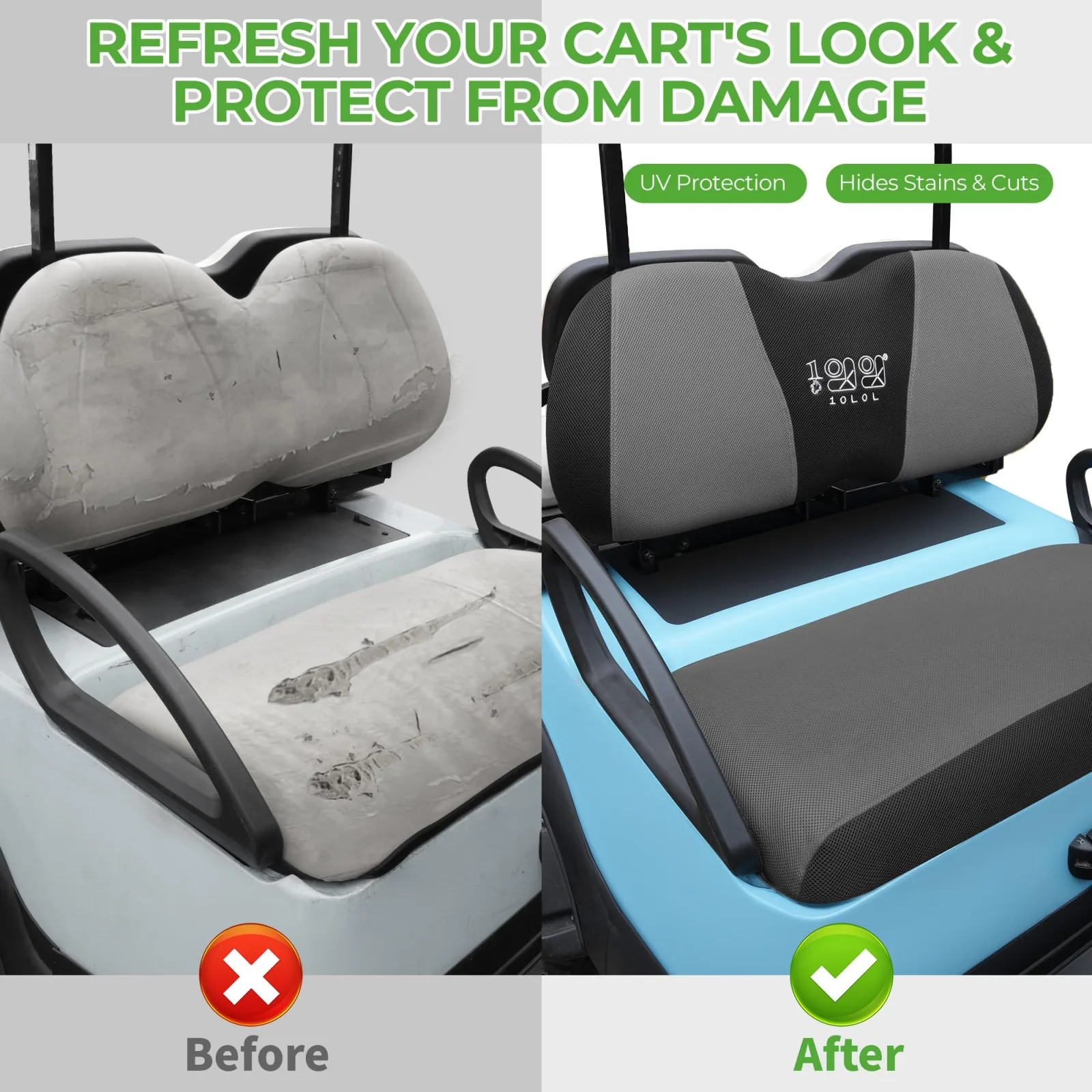 10L0L Breathable Mesh Golf Cart Seat Covers for Yamaha, Club Car, E-Z-GO (Front) image 4