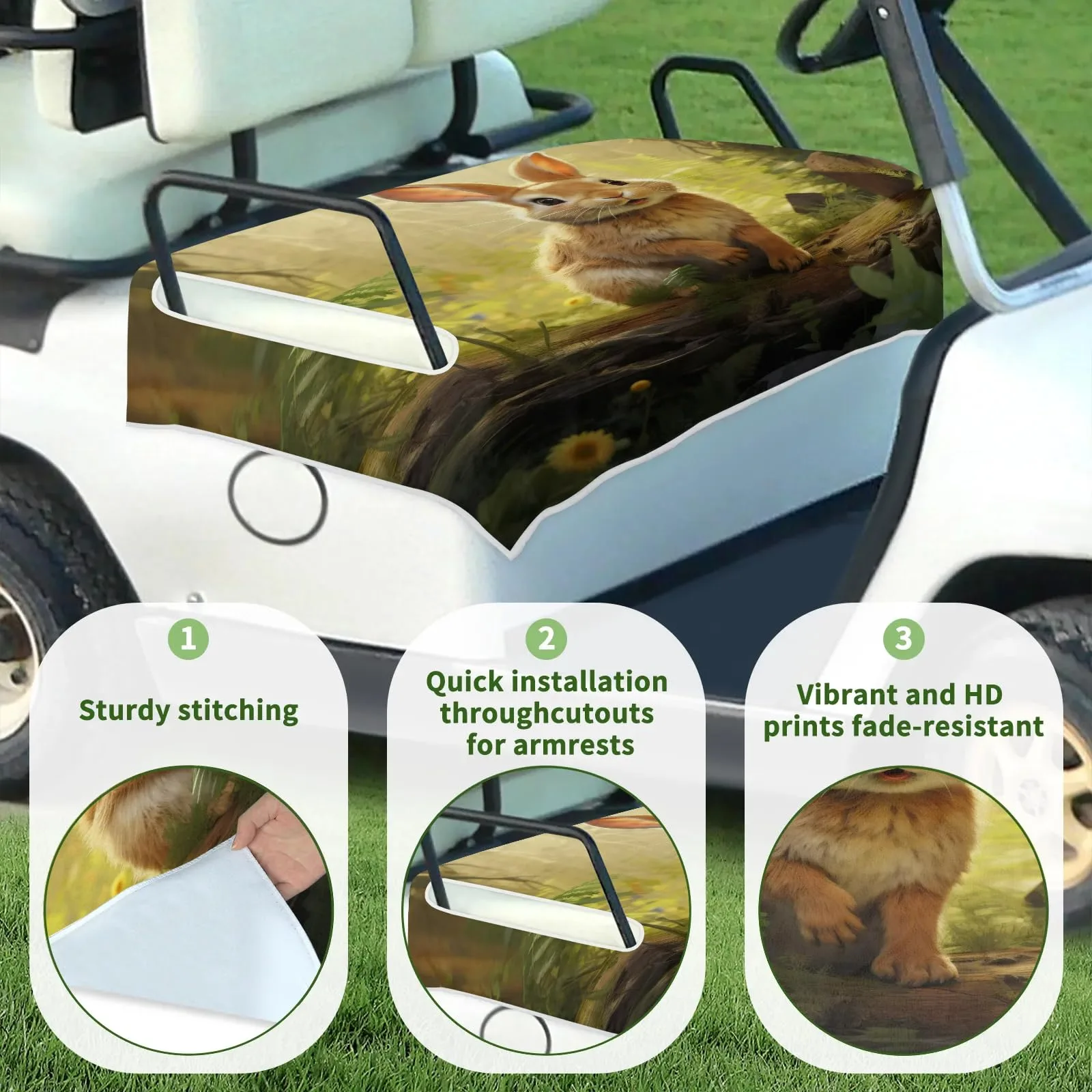 Tiveruda Bunny Forest Golf Cart Seat Cover, 51 x 31 in image 3