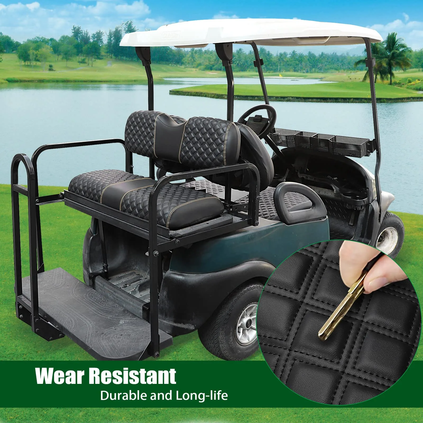 Roykaw Rear Golf Cart Seat Cover Kit G-0306 — Black PVC Vinyl image 2