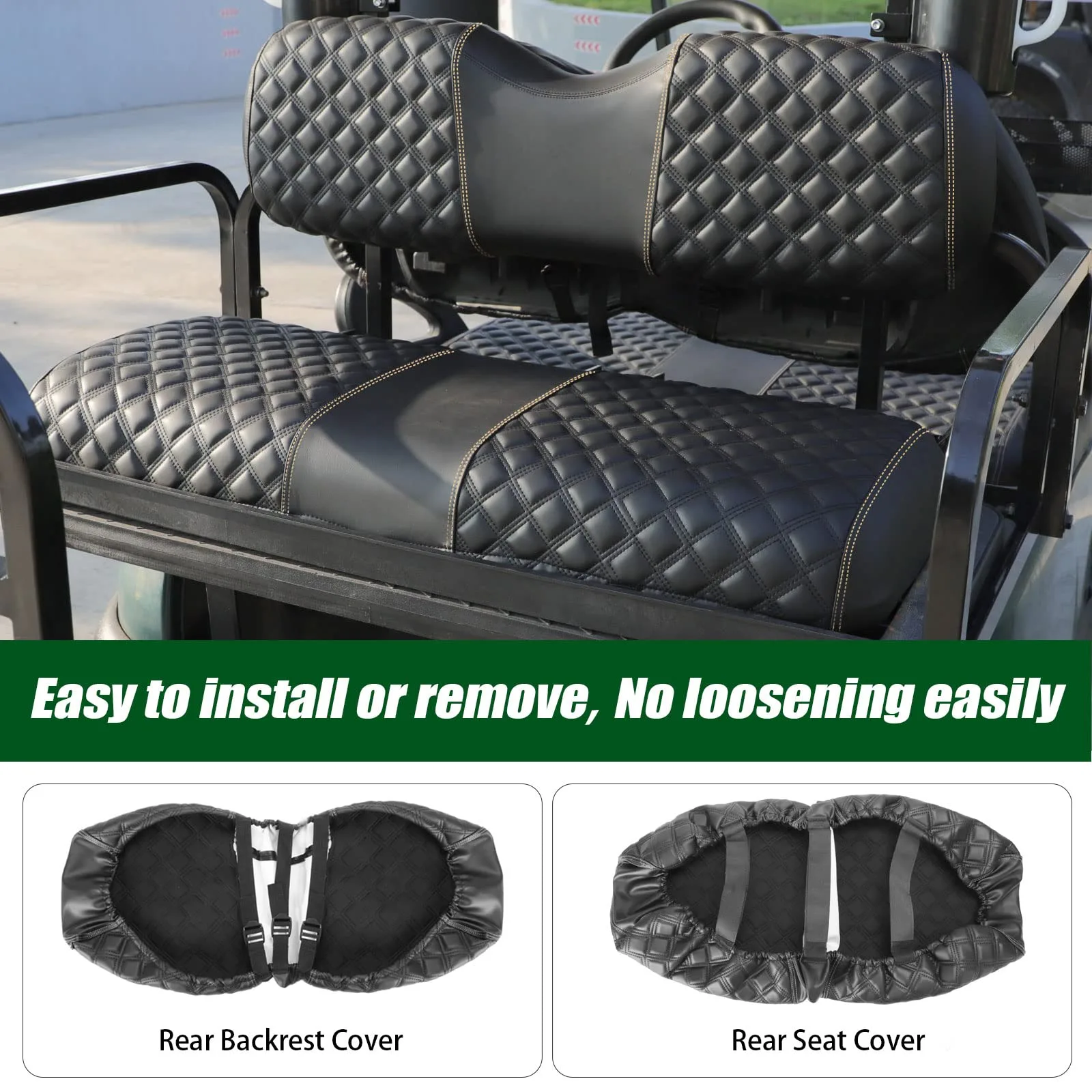 Roykaw Rear Golf Cart Seat Cover Kit G-0306 — Black PVC Vinyl image 4