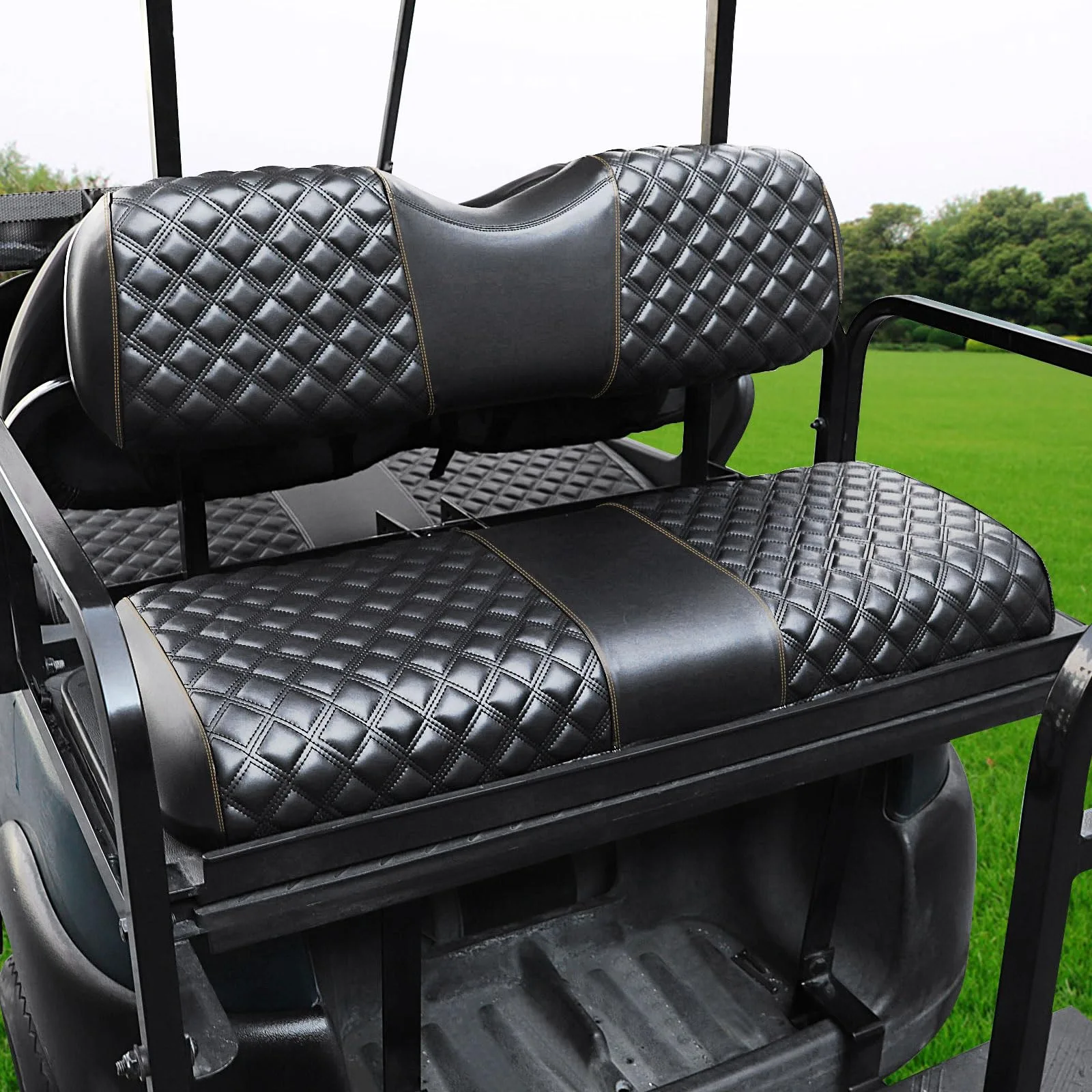 Roykaw Rear Golf Cart Seat Cover Kit G-0306 — Black PVC Vinyl