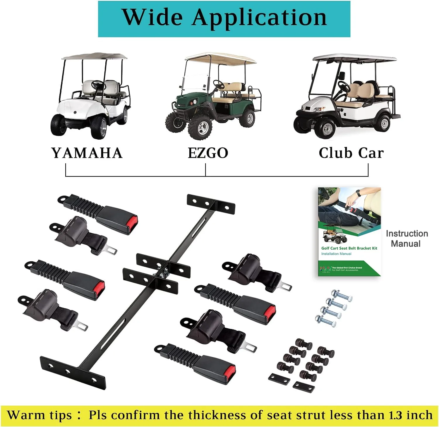 10L0L Universal Retractable Golf Cart Seat Belt Kit with Bracket (4 Belts) image 3