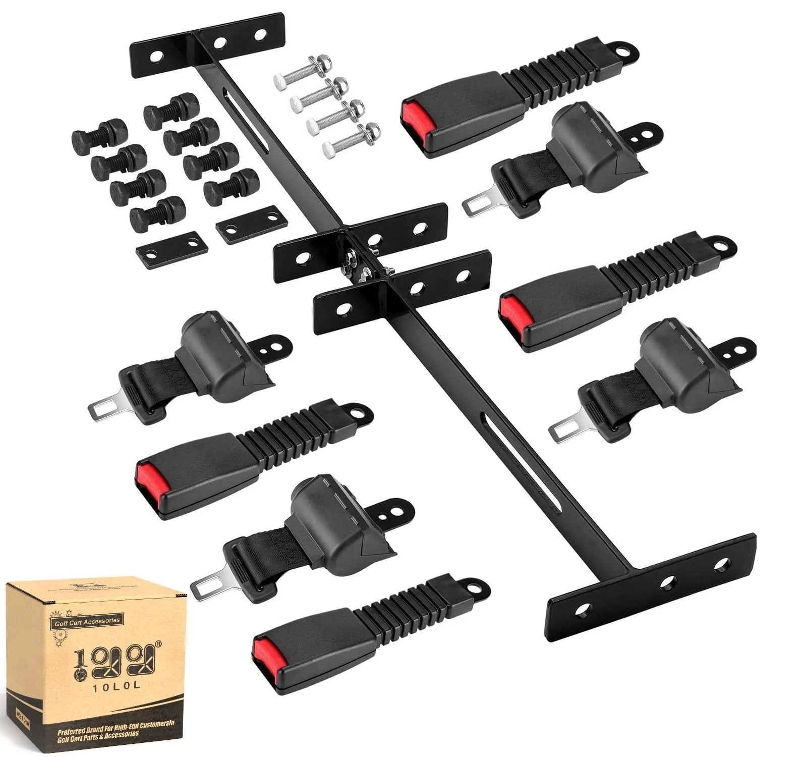 10L0L Universal Retractable Golf Cart Seat Belt Kit with Bracket (4 Belts)