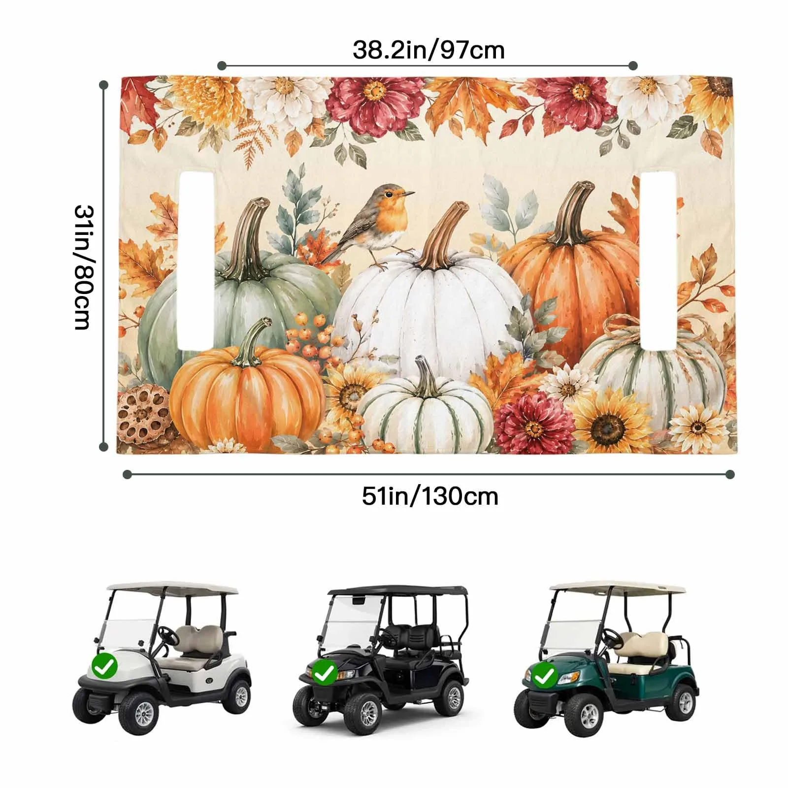 Trosturdspn Fall Pumpkins Golf Cart Seat Cover 51 x 31 in image 2