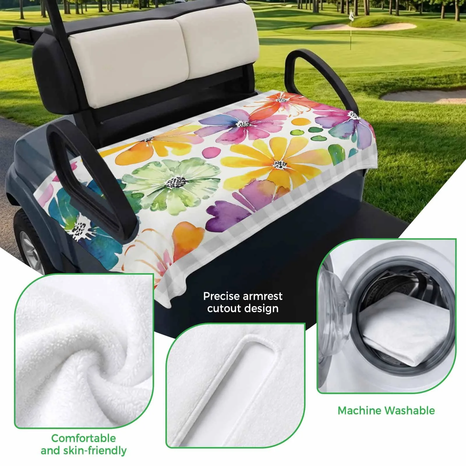 Trosturdspn Golf Cart Seat Cover, 51 x 31-Inch Floral Blanket image 3