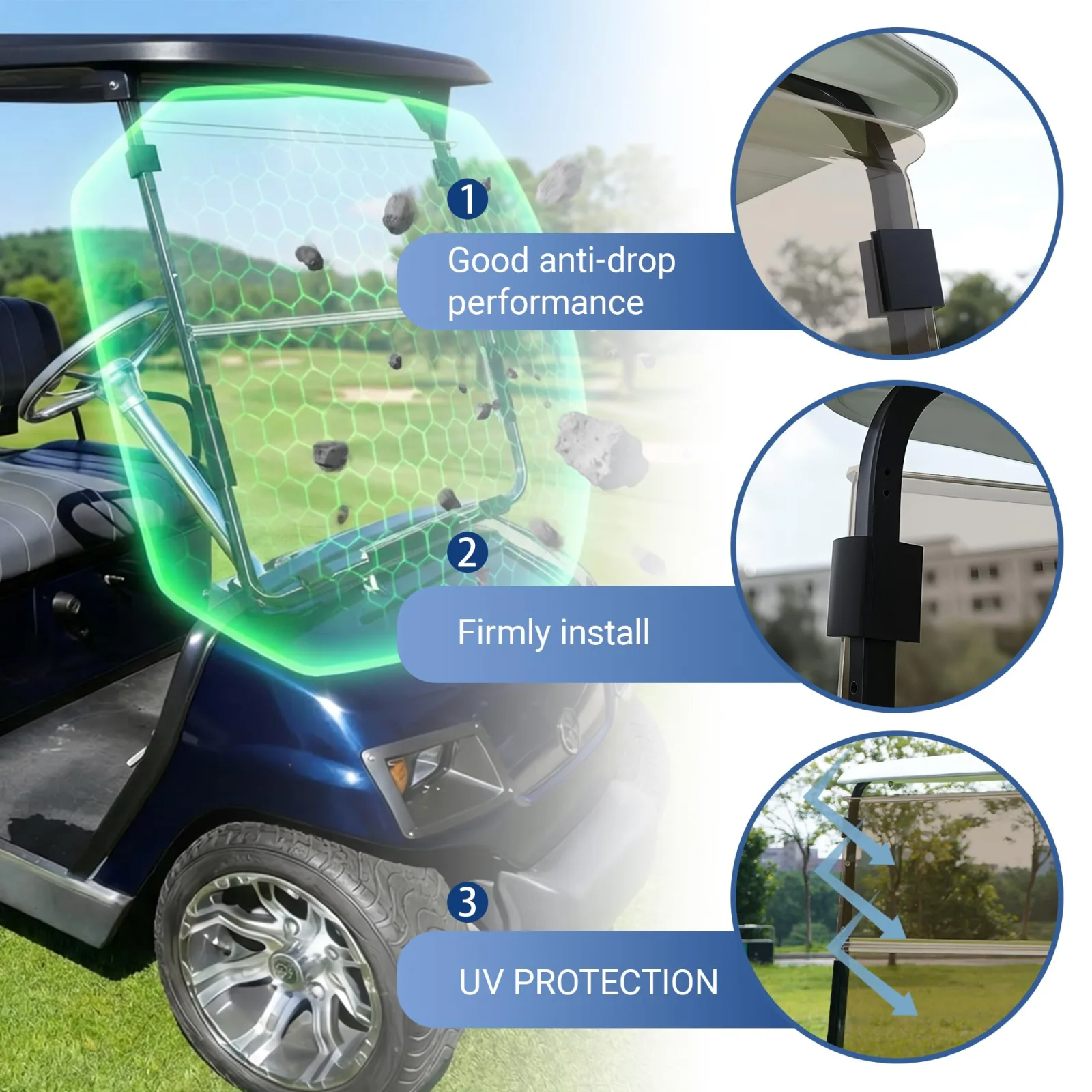 Mixopoly Tinted Foldable Windshield for Yamaha G14/G16/G19 (1995-2003) — 5mm Acrylic image 4
