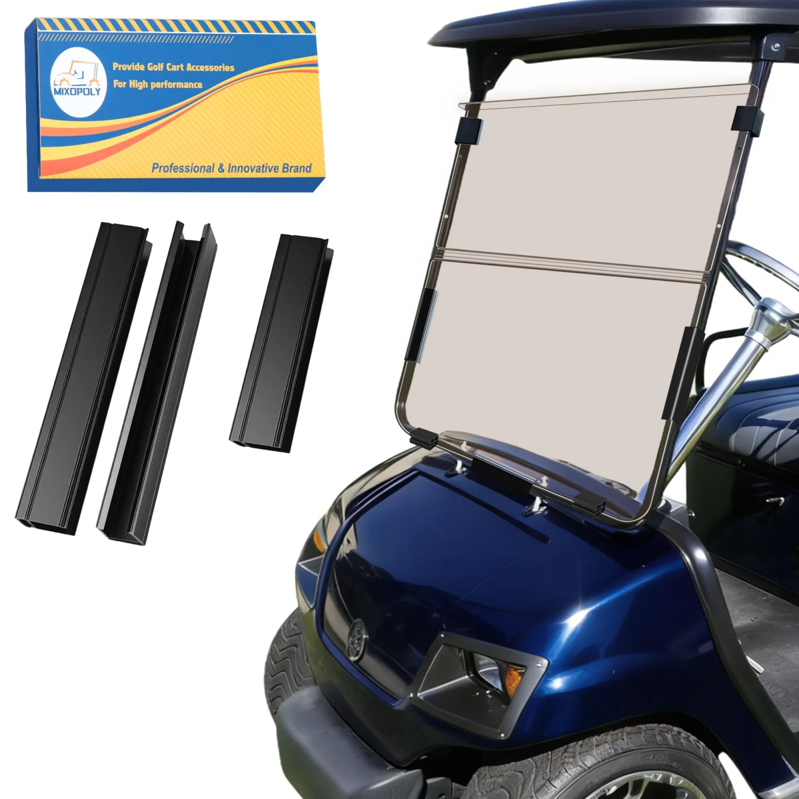 Mixopoly Tinted Foldable Windshield for Yamaha G14/G16/G19 (1995-2003) — 5mm Acrylic
