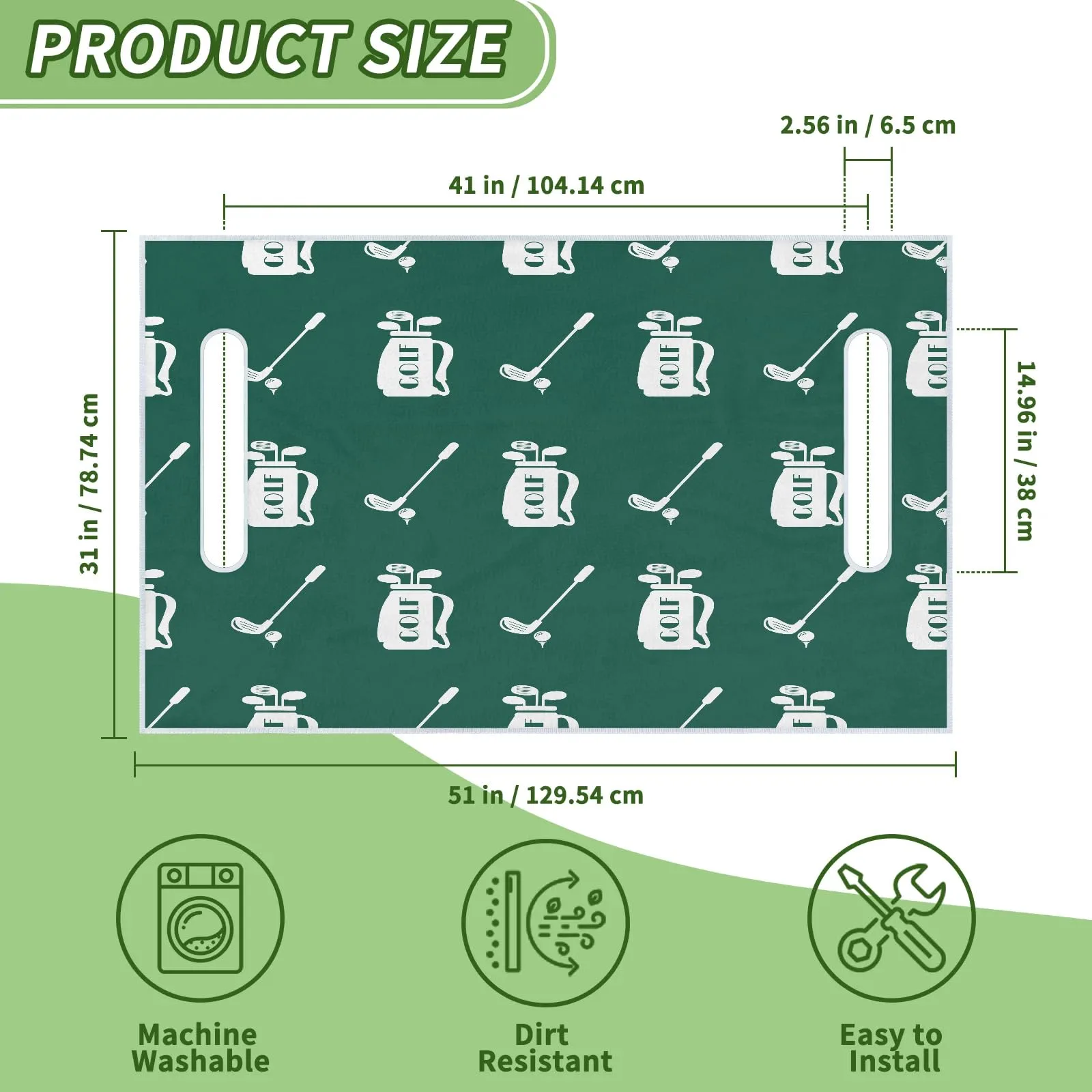 Tiveruda Green Golf Cart Seat Cover for Double Seats image 2