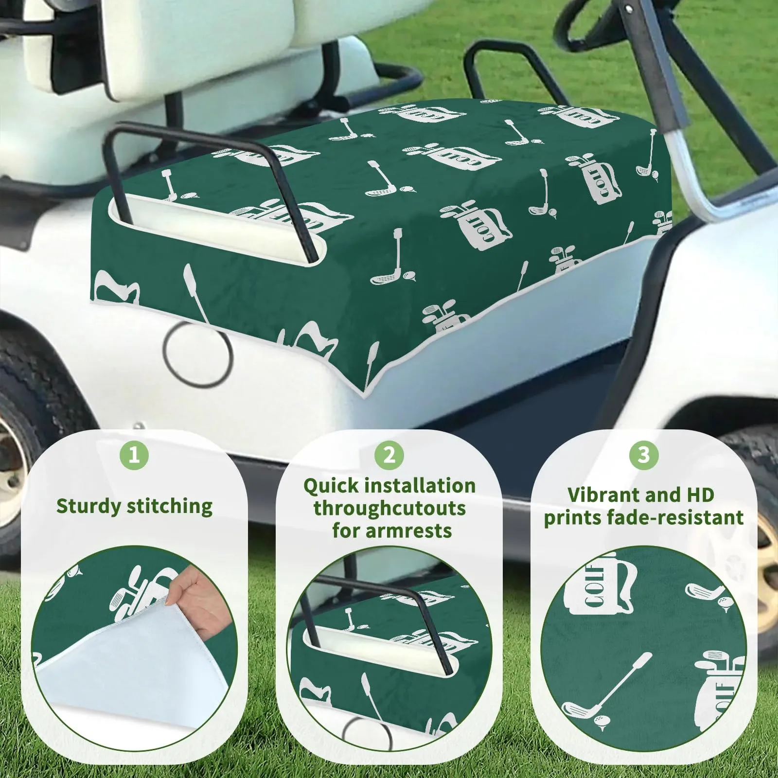 Tiveruda Green Golf Cart Seat Cover for Double Seats image 3