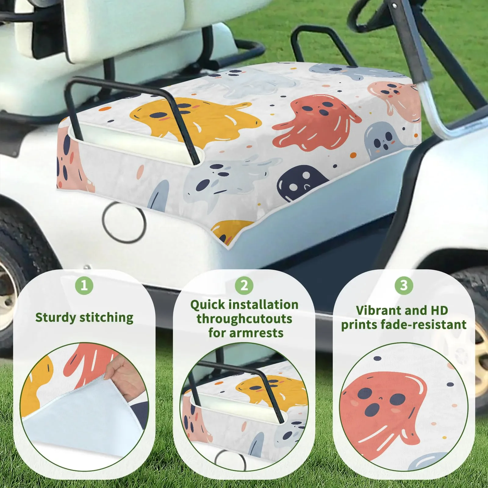 Tiveruda Ghost Cartoon Golf Cart Seat Cover, 51 x 31 in image 3