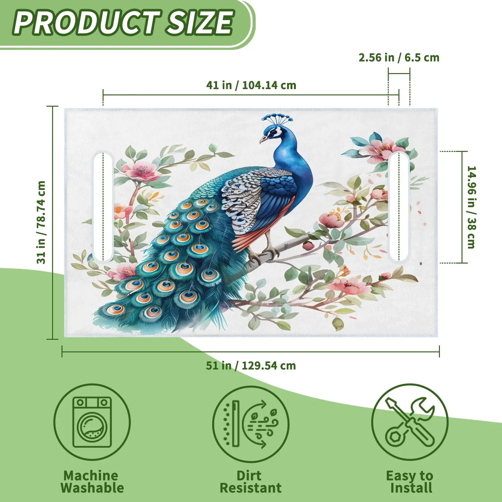 Tiveruda Peacock Flower Golf Cart Seat Cover 51 x 31 in image 2