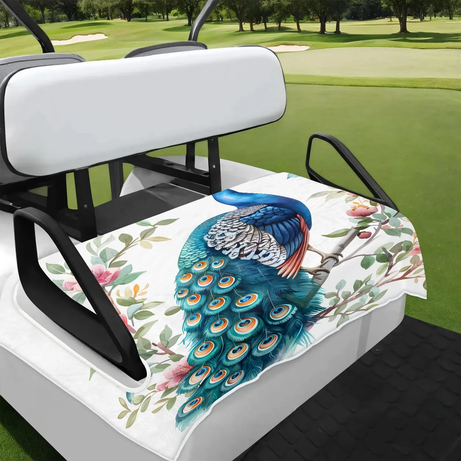 Tiveruda Peacock Flower Golf Cart Seat Cover 51 x 31 in