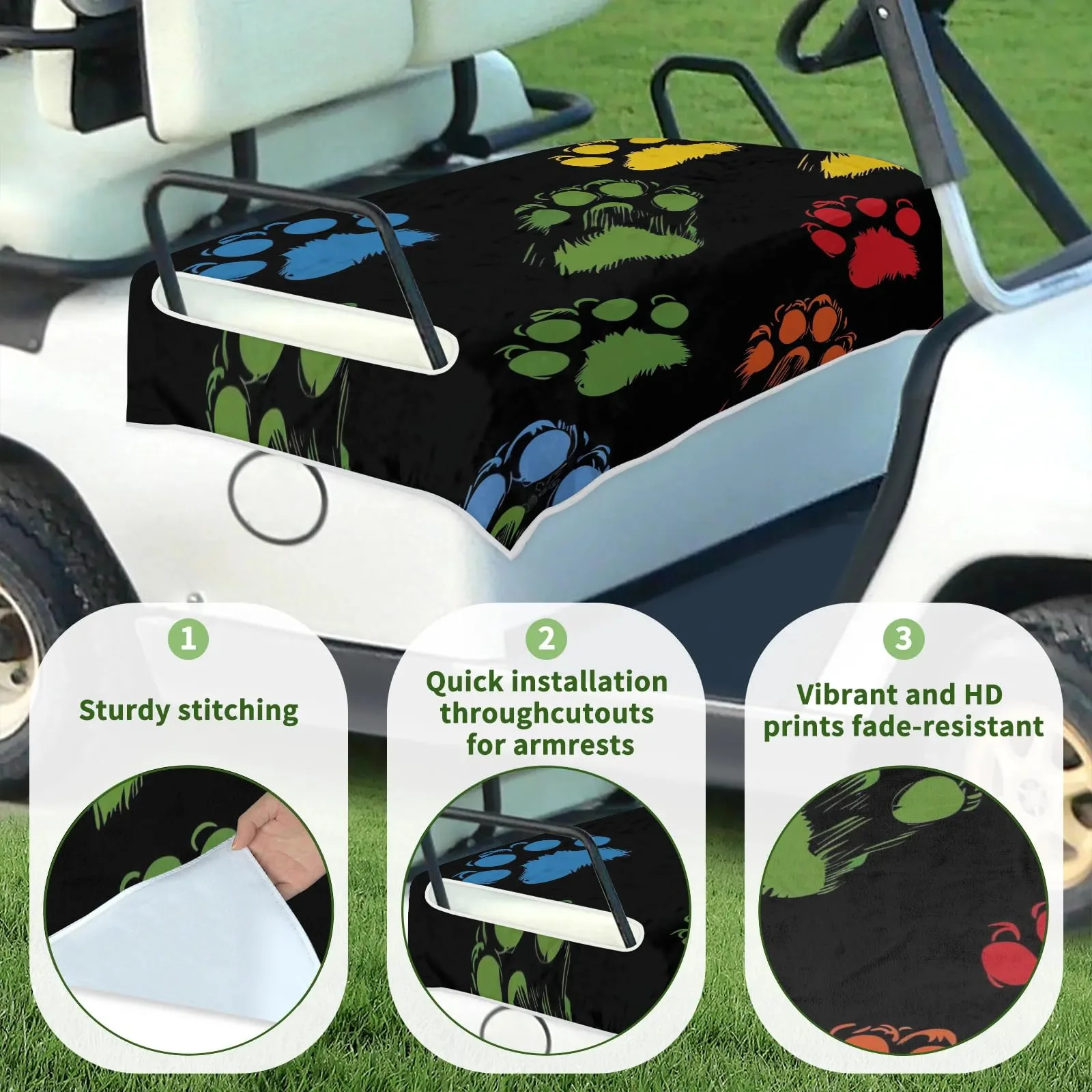 Tiveruda Dog Paw Print Golf Cart Seat Cover 51 x 31 in image 3