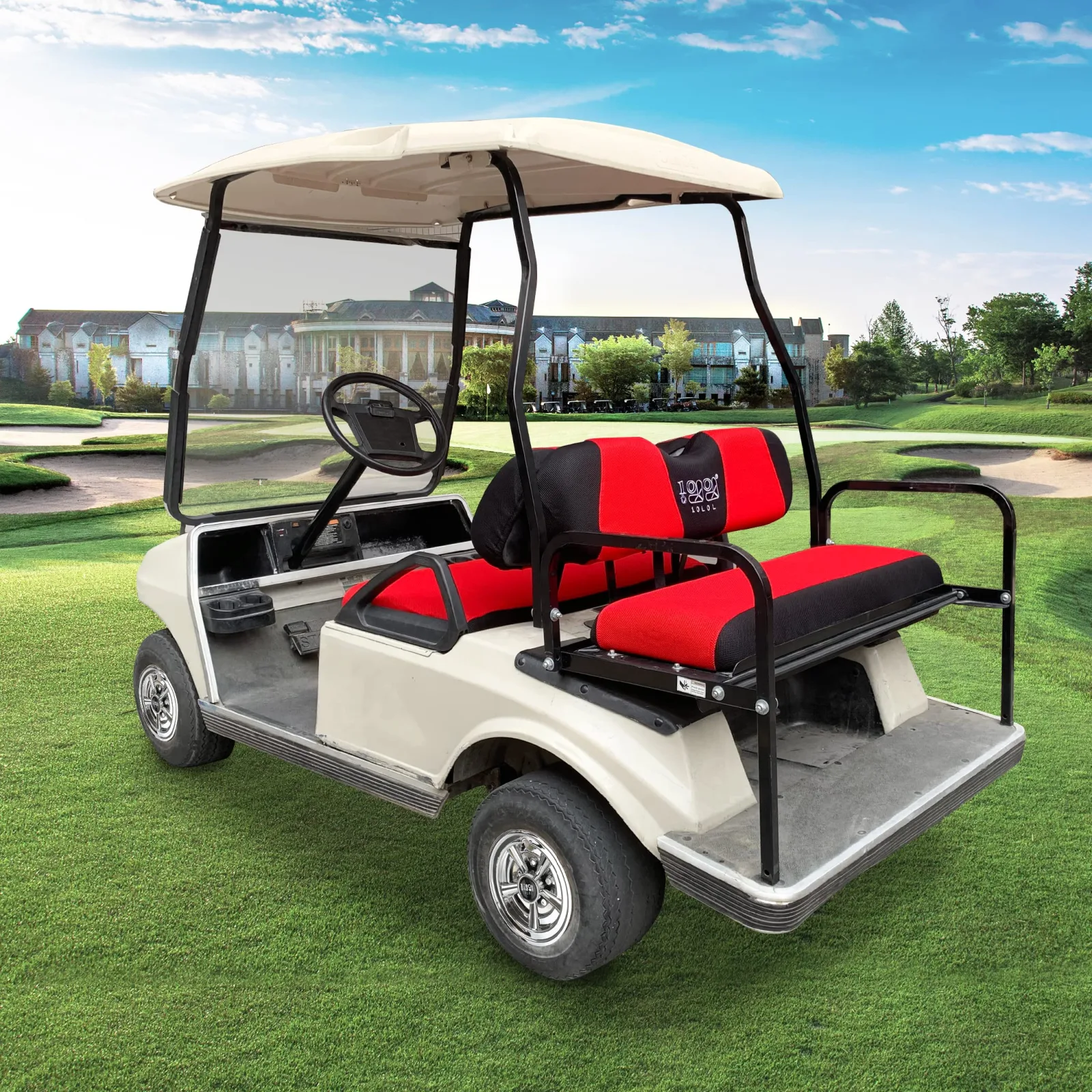 10L0L Golf Cart Front and Rear Seat Covers, Red and Black image 3