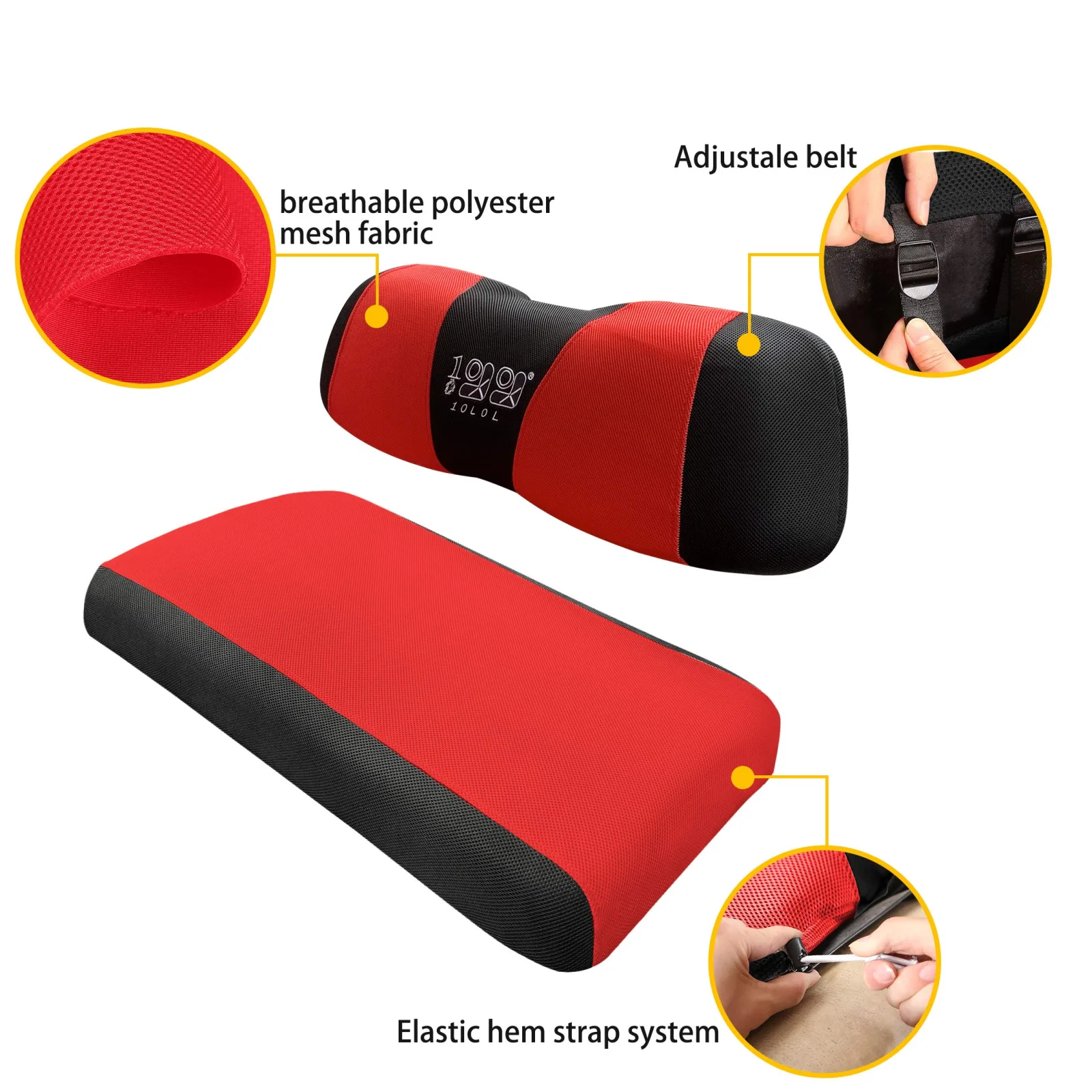 10L0L Golf Cart Front and Rear Seat Covers, Red and Black image 4