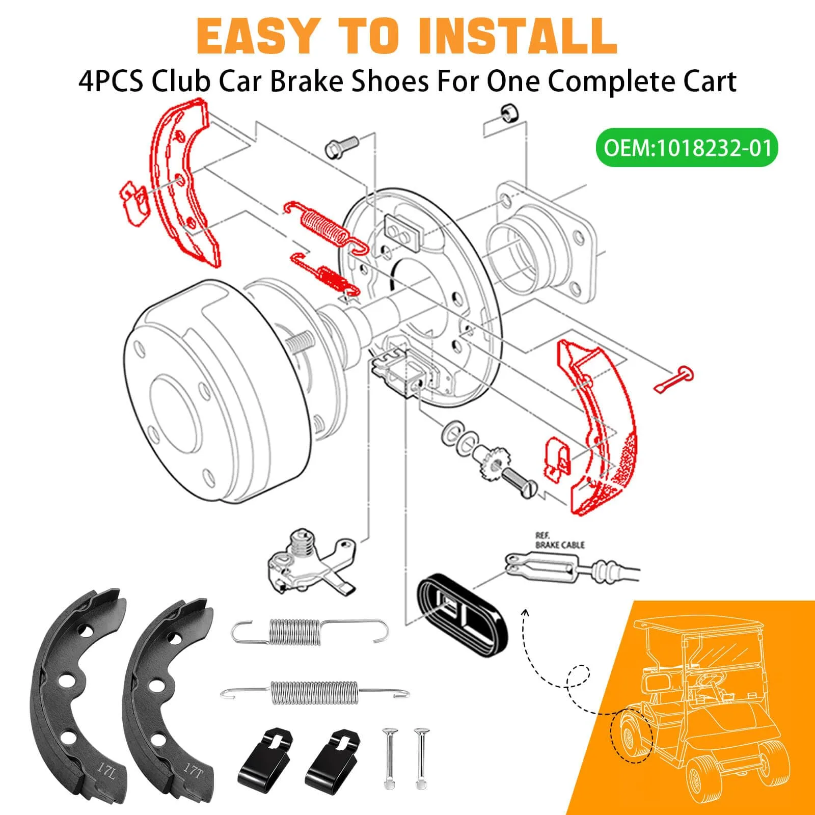 MOSNAI Brake Shoes & Spring Kit for Club Car DS, Precedent image 4