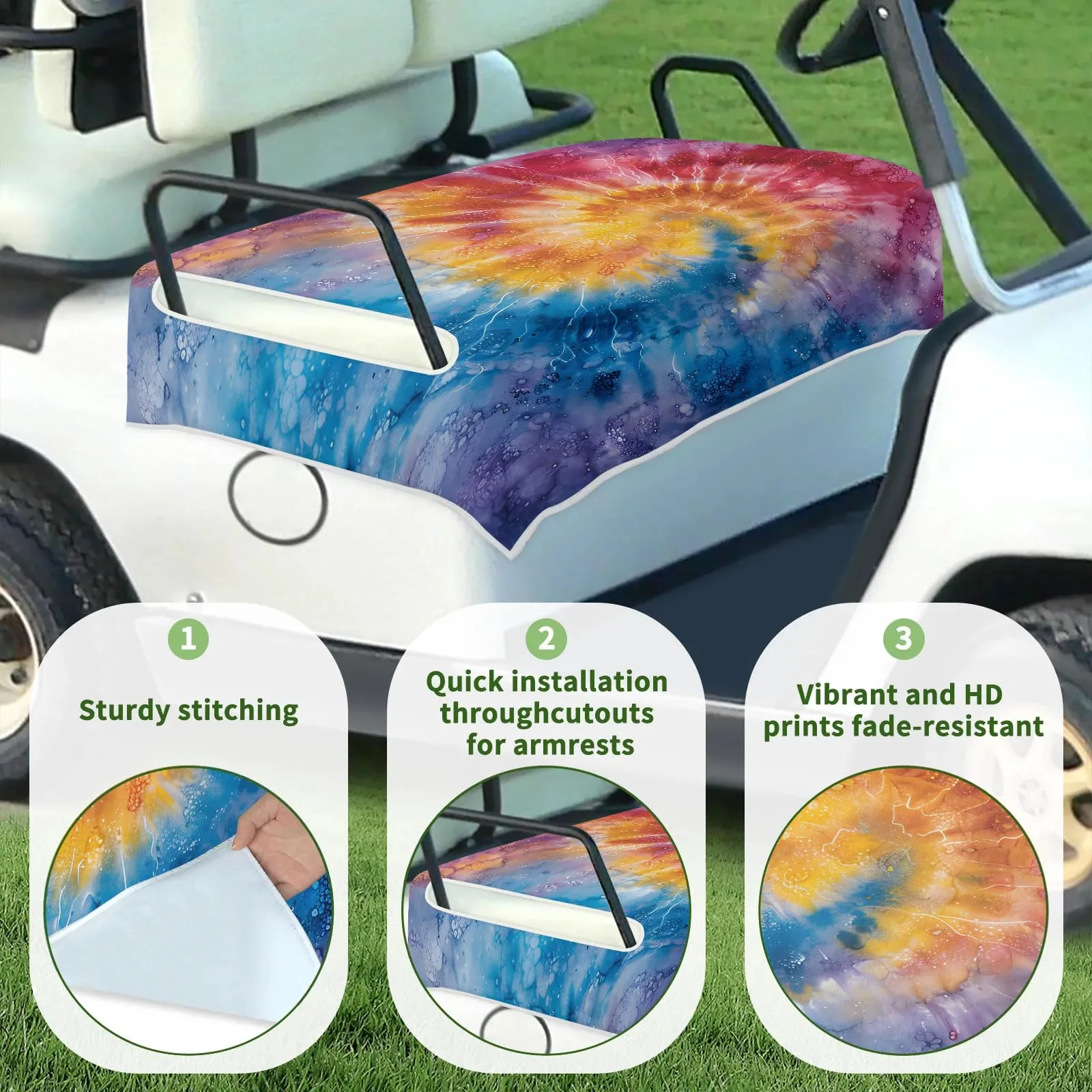 Tiveruda Tie-Dye Golf Cart Seat Cover, 51 x 31 in image 3