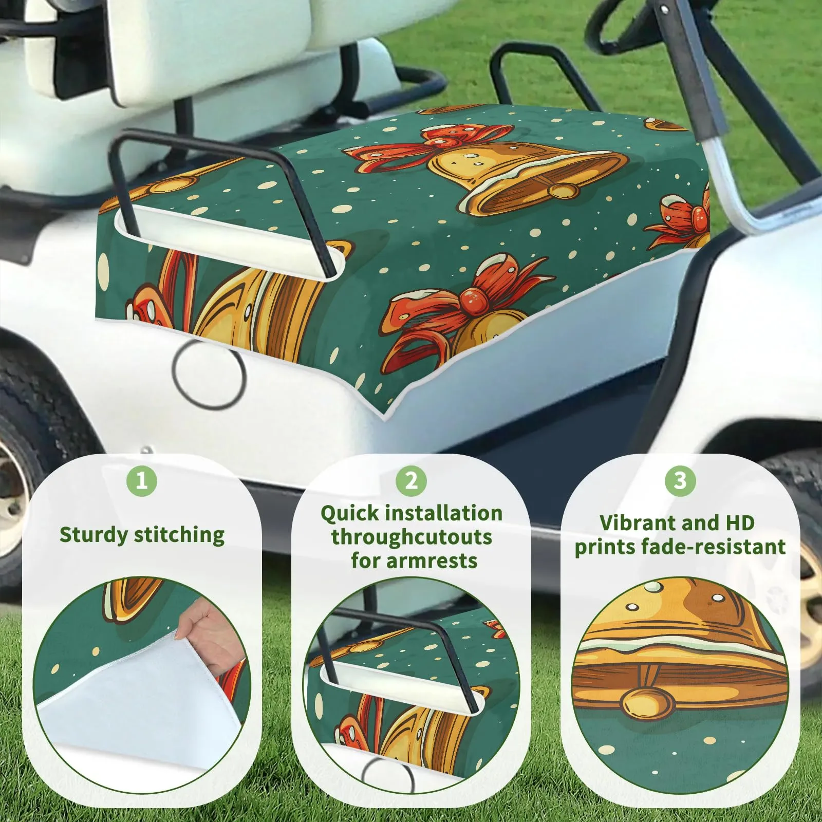 Tiveruda Christmas Jungle Bell Golf Cart Seat Cover image 3