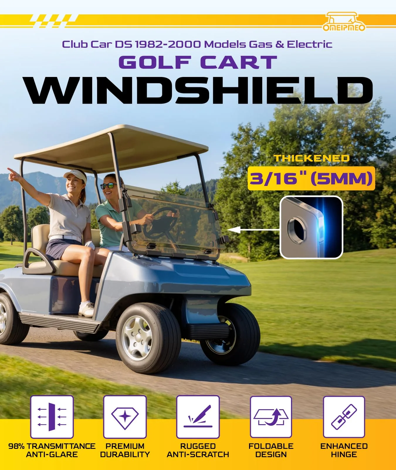 OMEIPMEO Foldable Windshield for Club Car DS 1982-2000.5 image 2