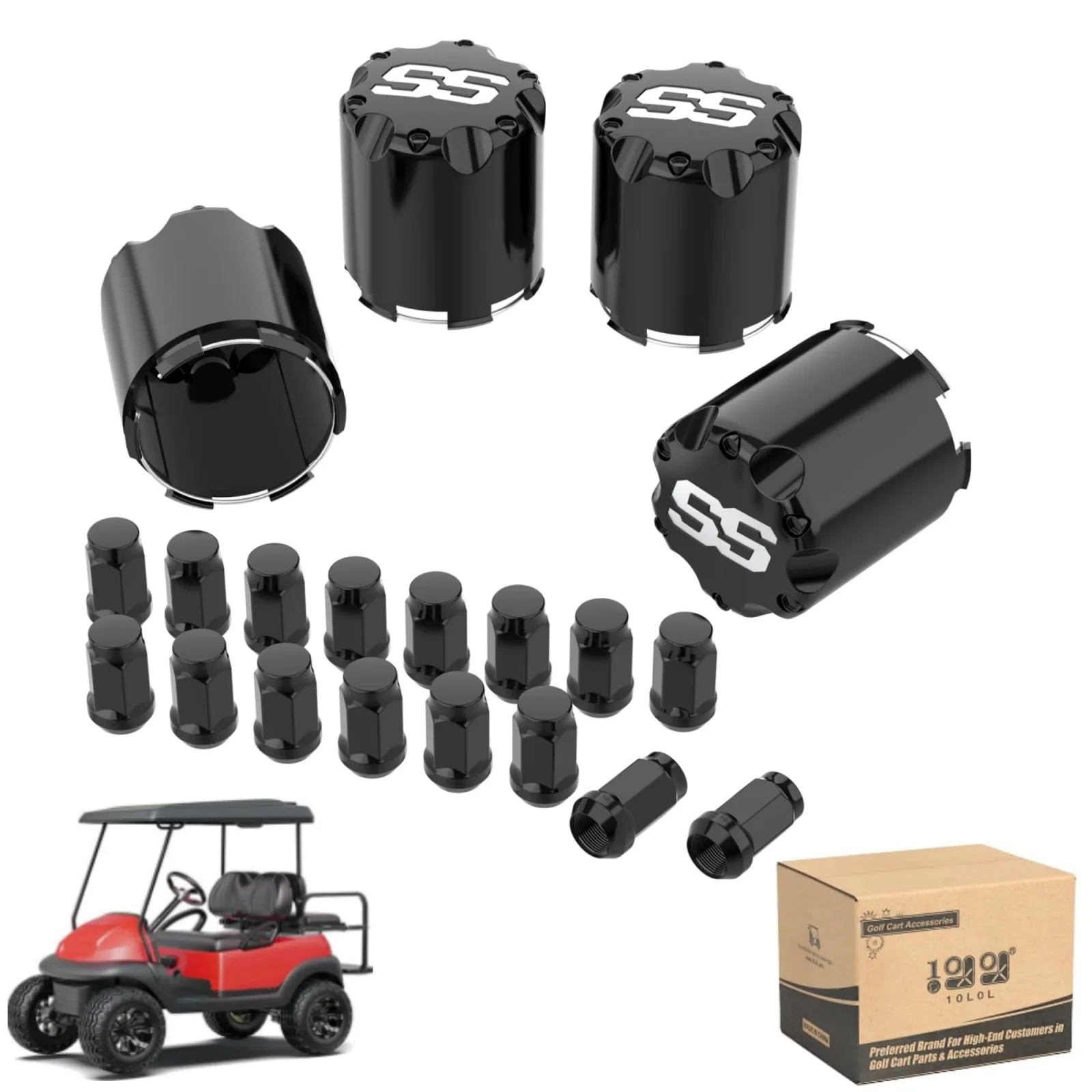 10L0L E-Z-GO Club Car Hub Caps and Lug Nuts Kit