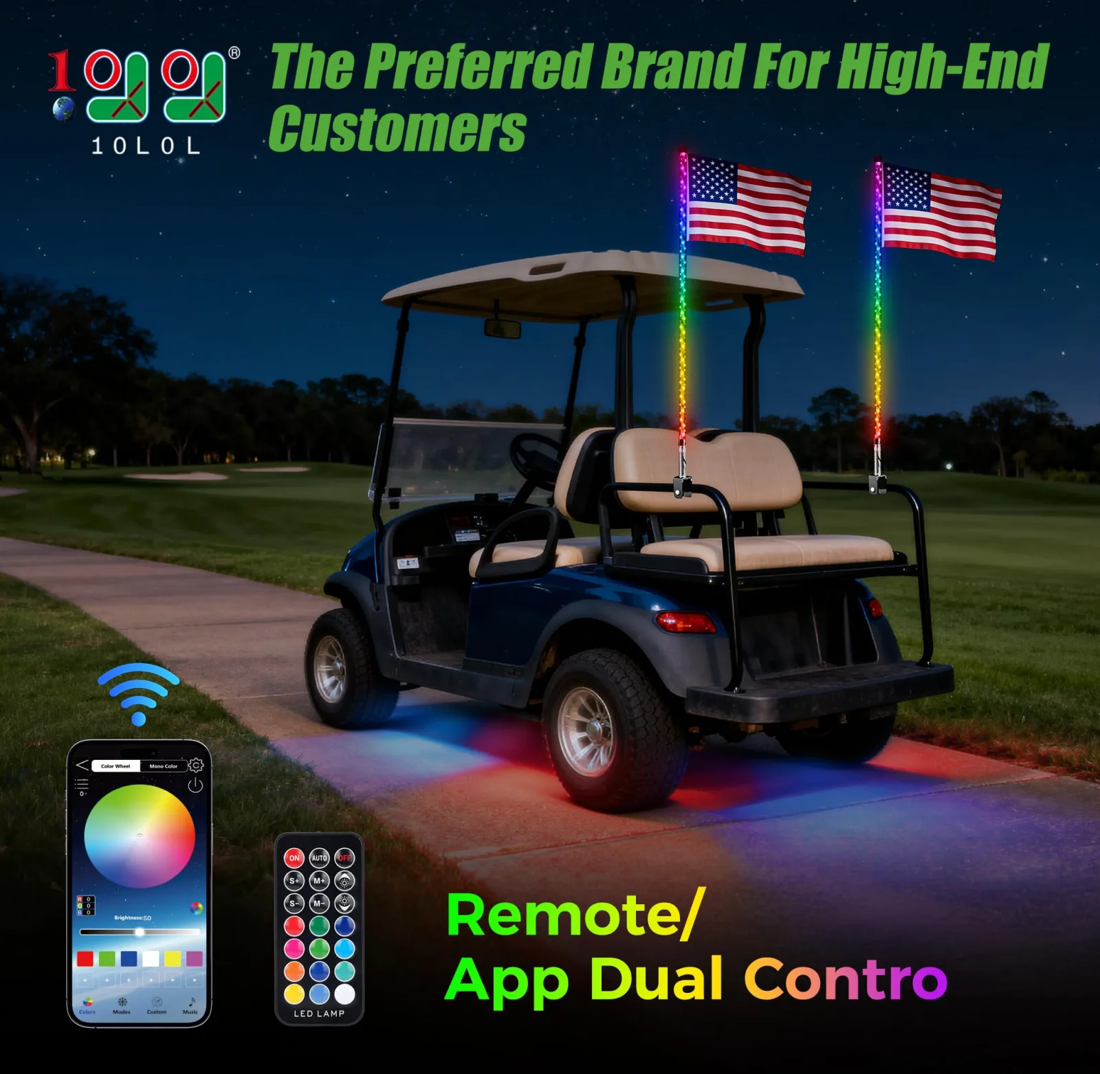 10L0L Golf Cart LED Whip Lights, 210 Modes, 2.53 ft image 2