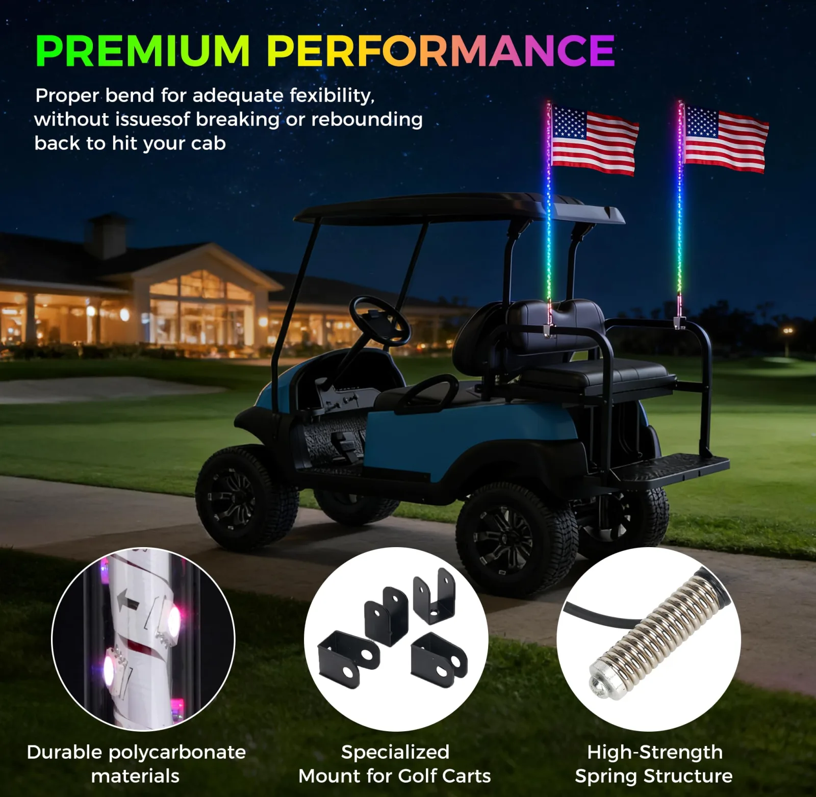 10L0L Golf Cart LED Whip Lights, 210 Modes, 2.53 ft image 4
